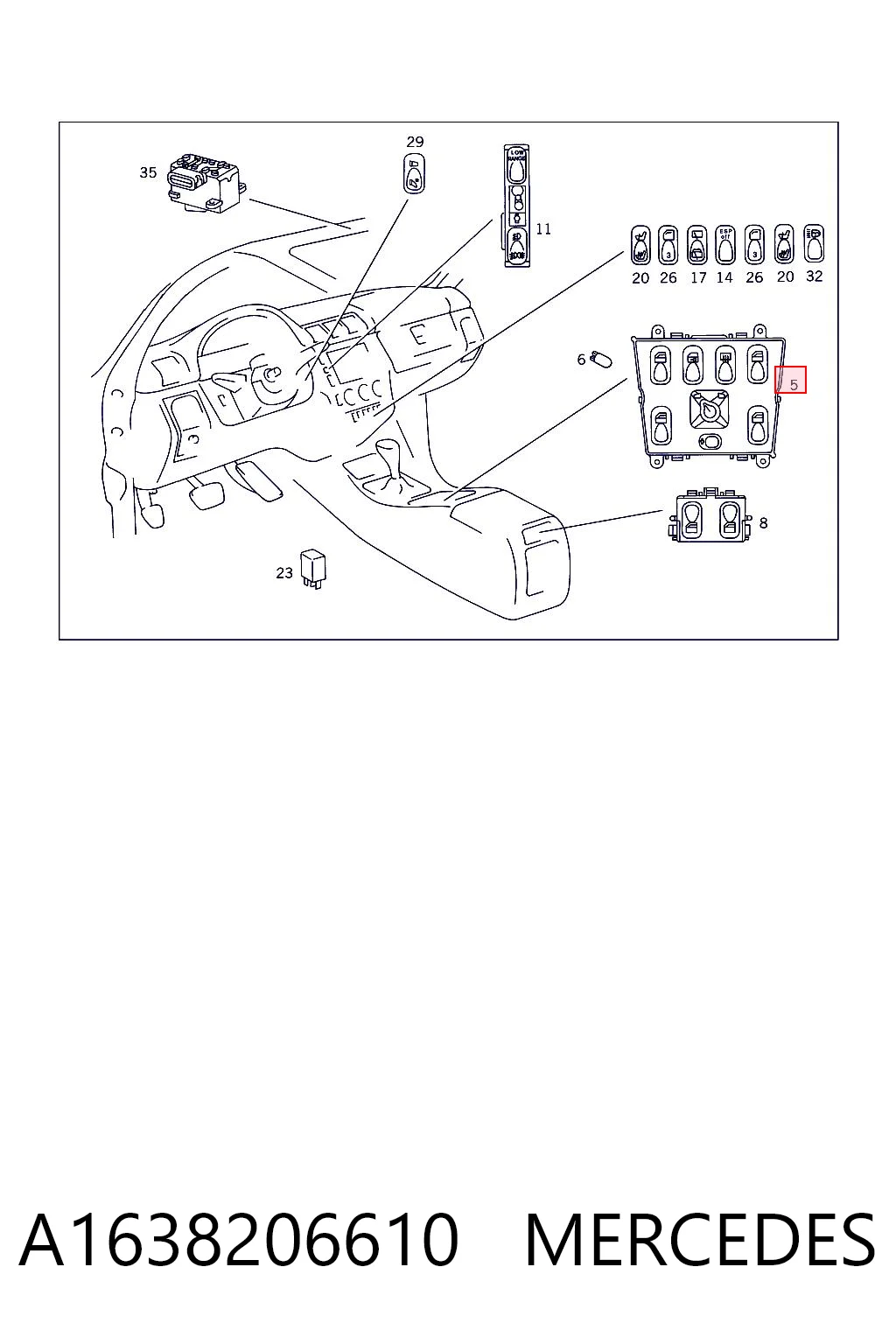 A1638206610 Mercedes Кнопковий блок управління склопідіймачами центральної консолі