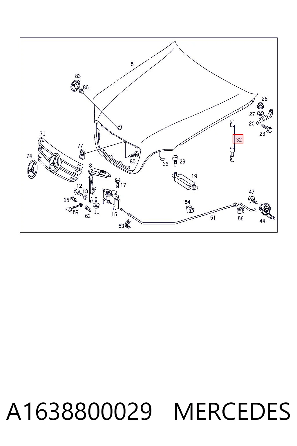 A1638800029 Mercedes Стійка капота