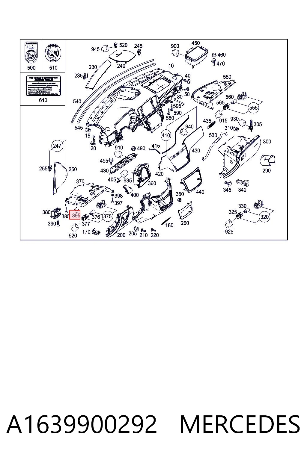 A1639900292 Mercedes Пістон (кліп) кріплення обшивки кришки багажника