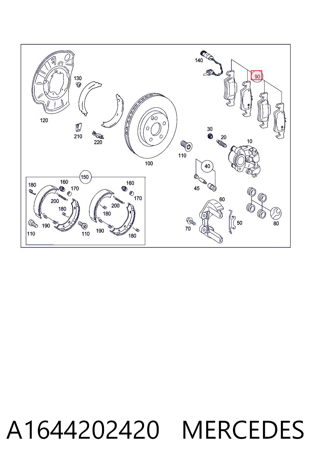A1644202420 Mercedes Колодки гальмівні задні, дискові