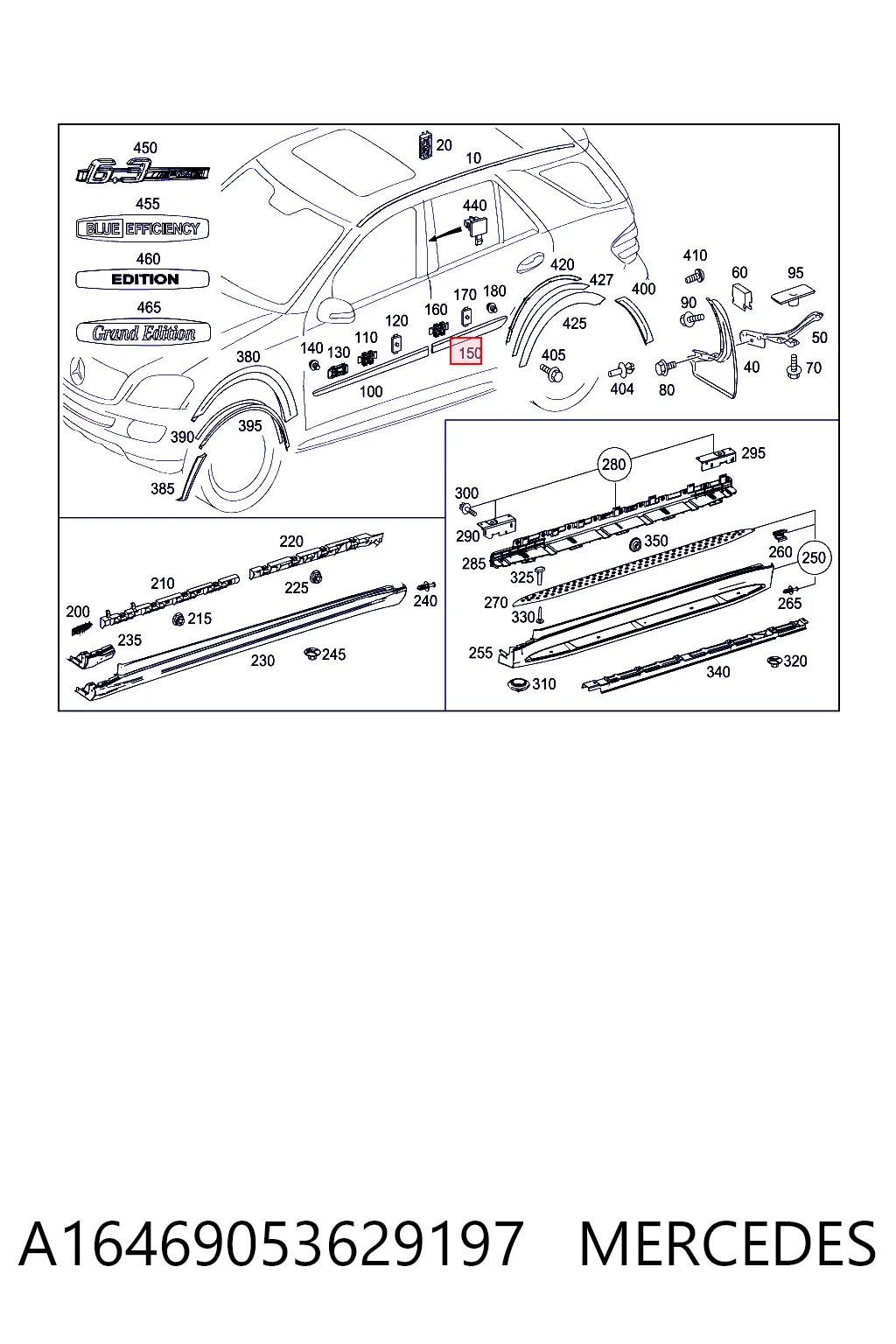 Молдинг задніх лівих дверей A16469053629999 Mercedes