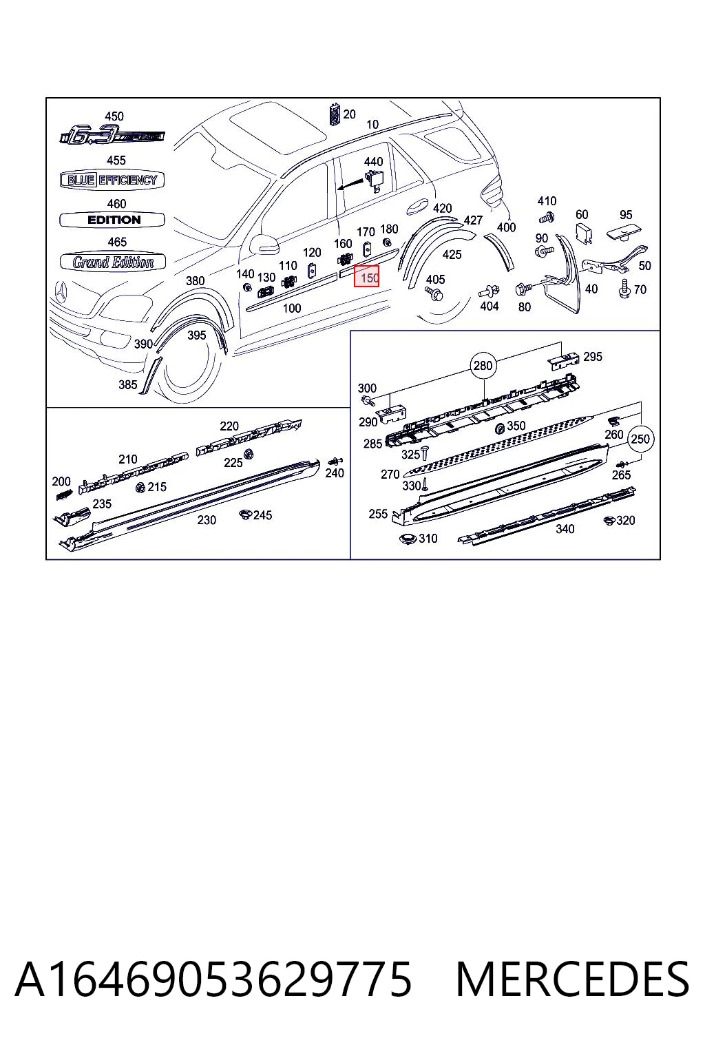 Молдинг задніх лівих дверей Mercedes A16469053629999 ціна, від 21.32 USD