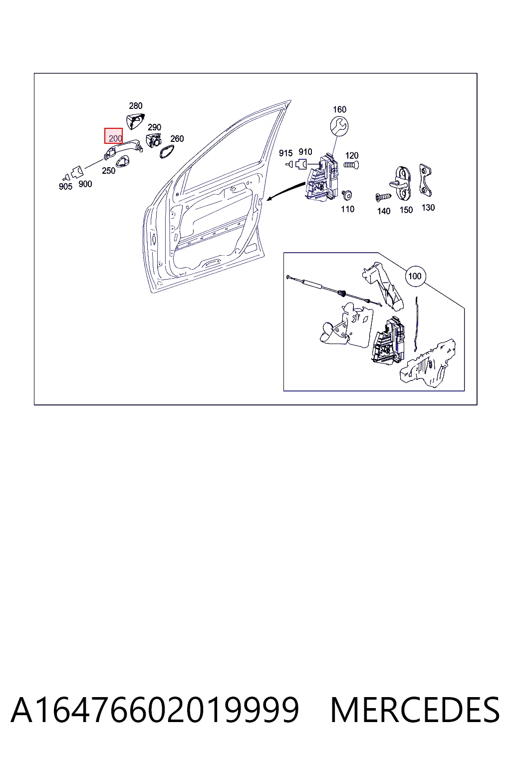 Ручка передньої двері зовнішня права Mercedes A1647660201649999