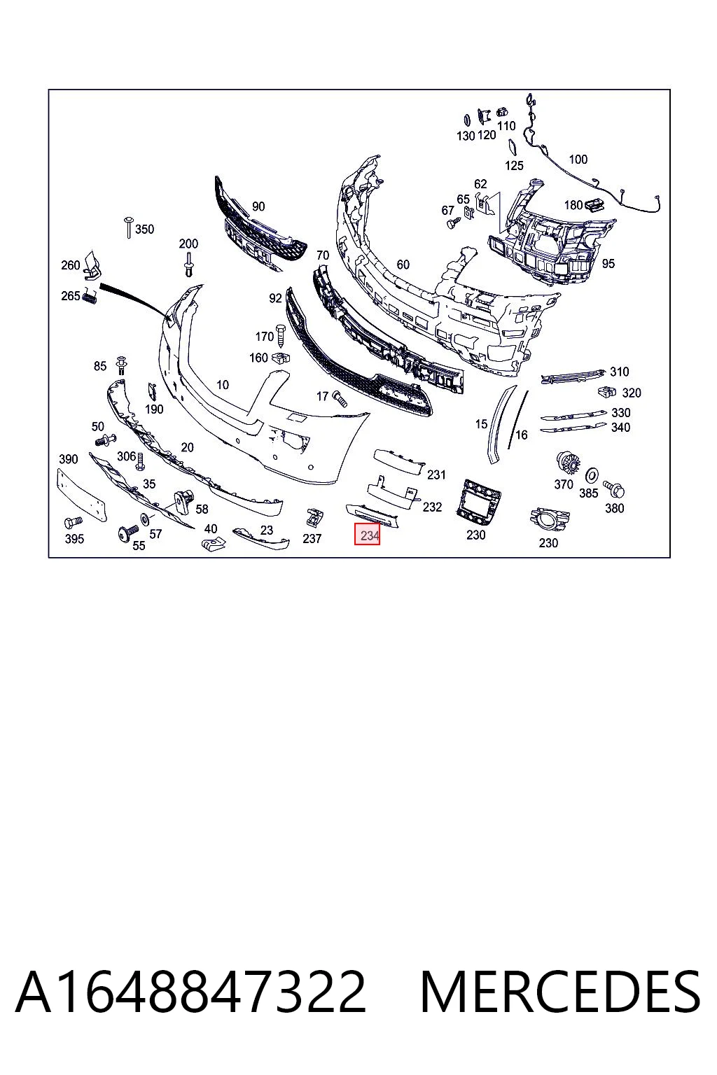 A1648847322 Mercedes Молдинг бампера переднього, лівий