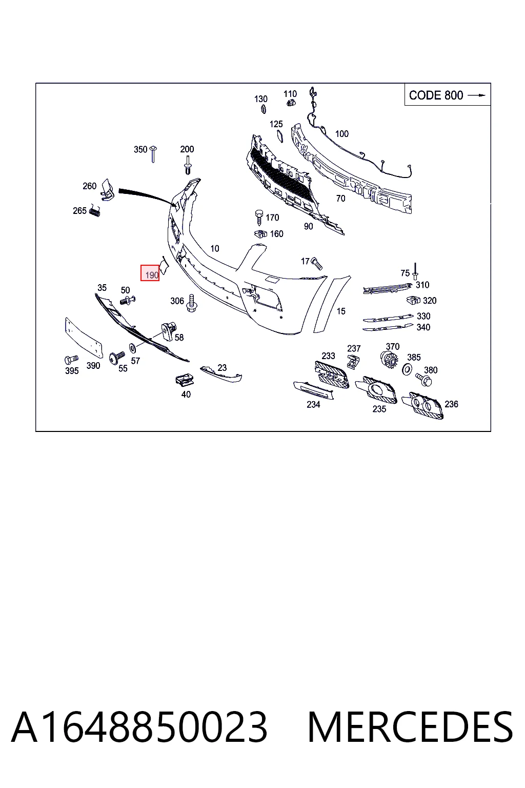 A1648850023 Mercedes Заглушка бампера буксирувального гака, передня