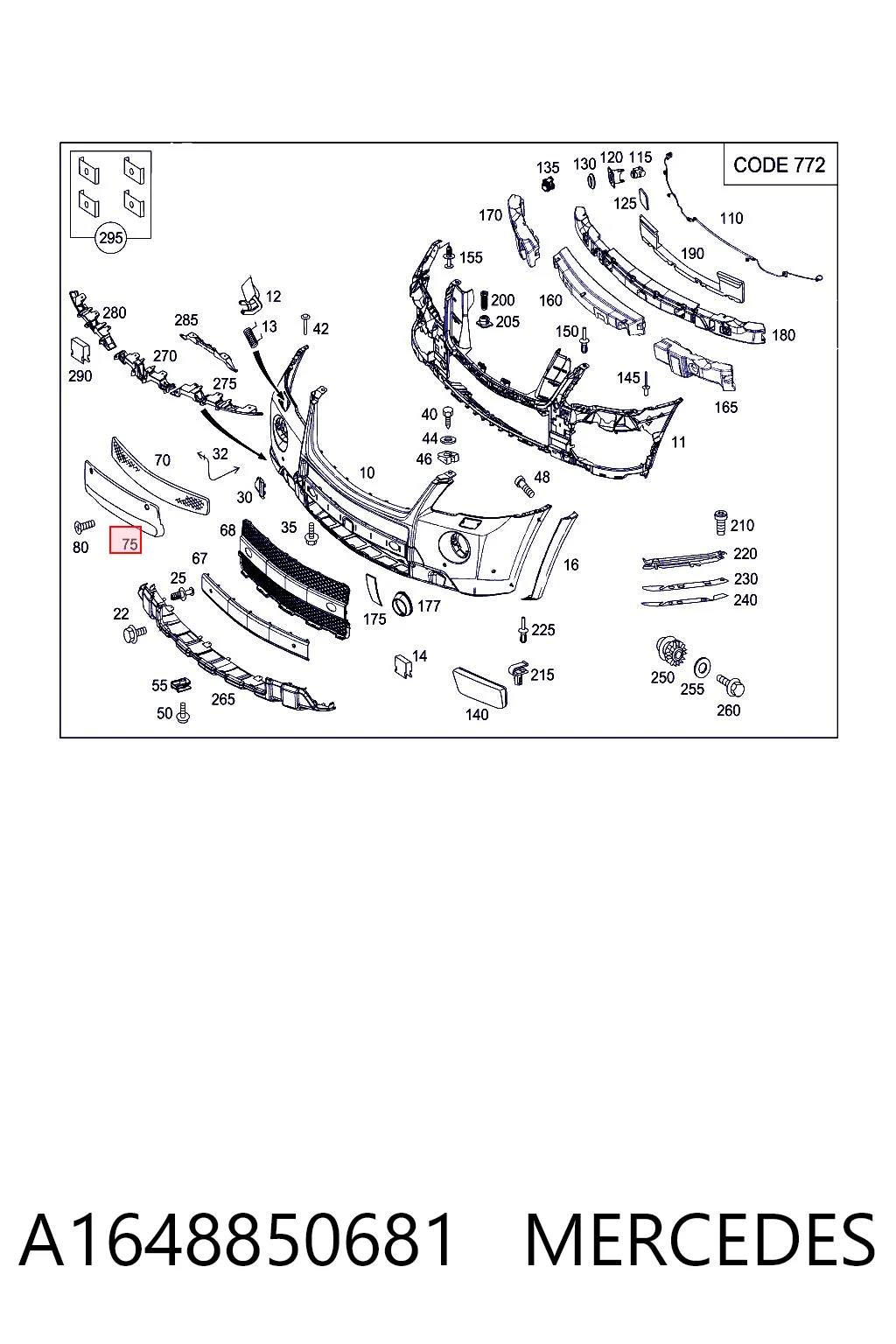 A1648850681 Mercedes Панель кріплення номерного знака, переднього