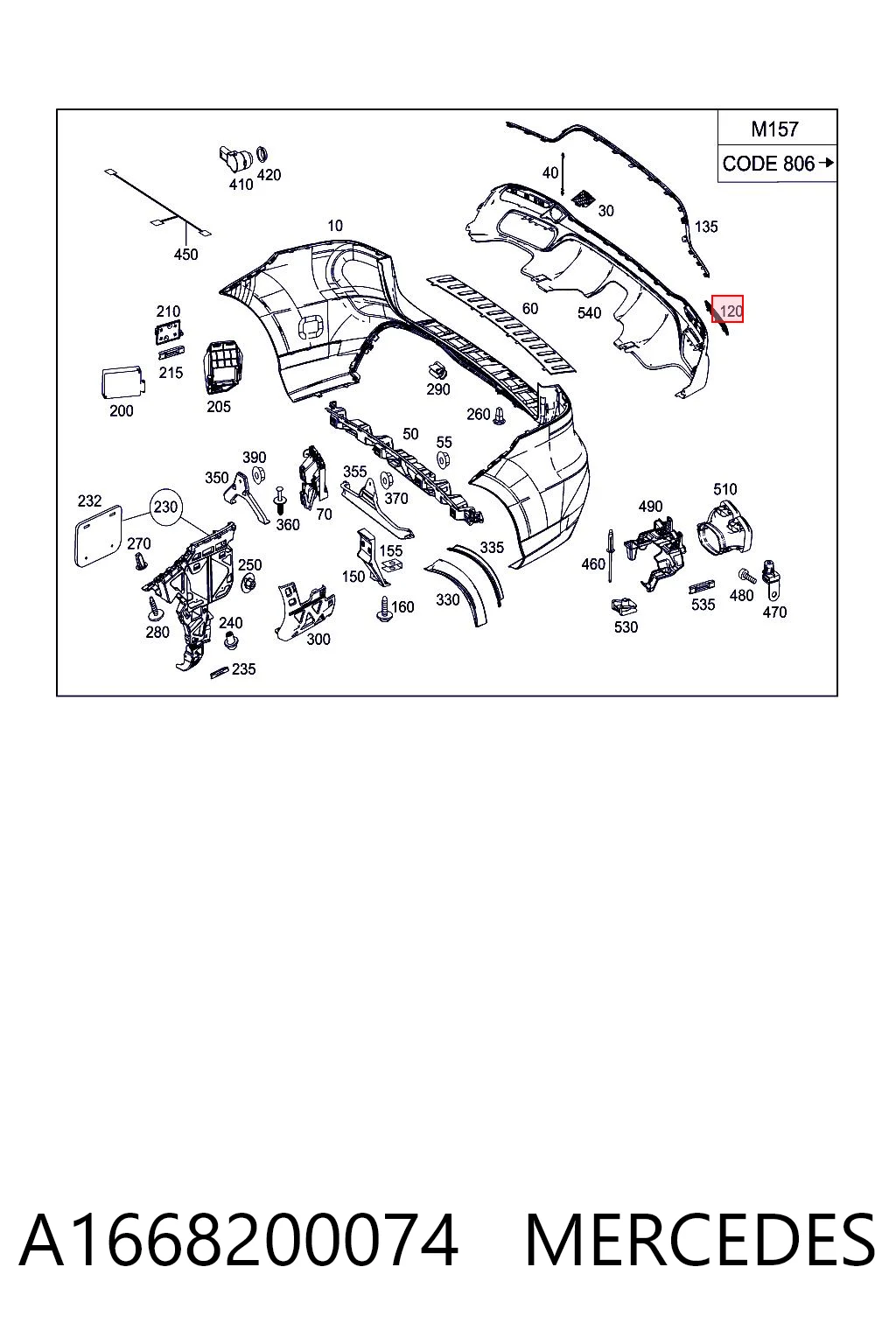 A1668200074 Mercedes Лівий катафот бампера