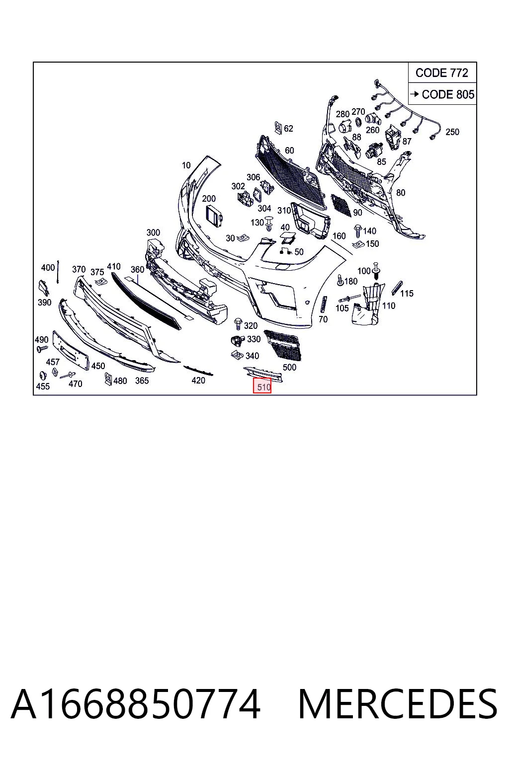 A1668850774 Mercedes Ободок фари протитуманной