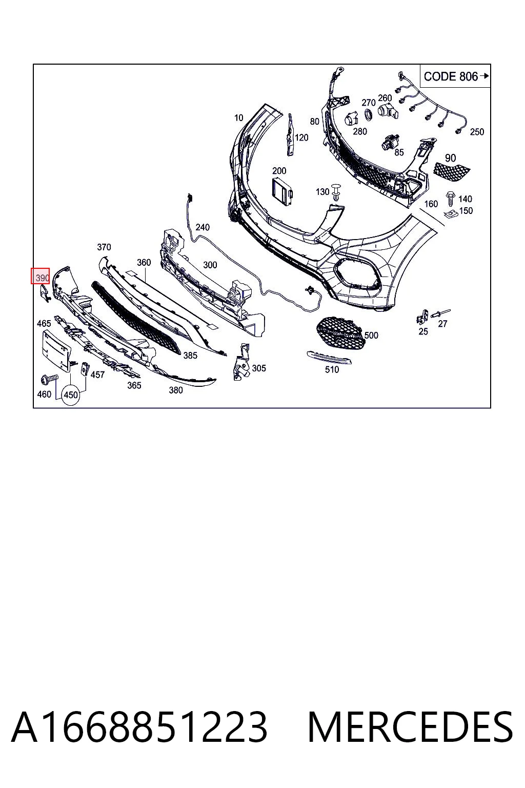 A1668851223 Mercedes Заглушка бампера буксирувального гака, передня