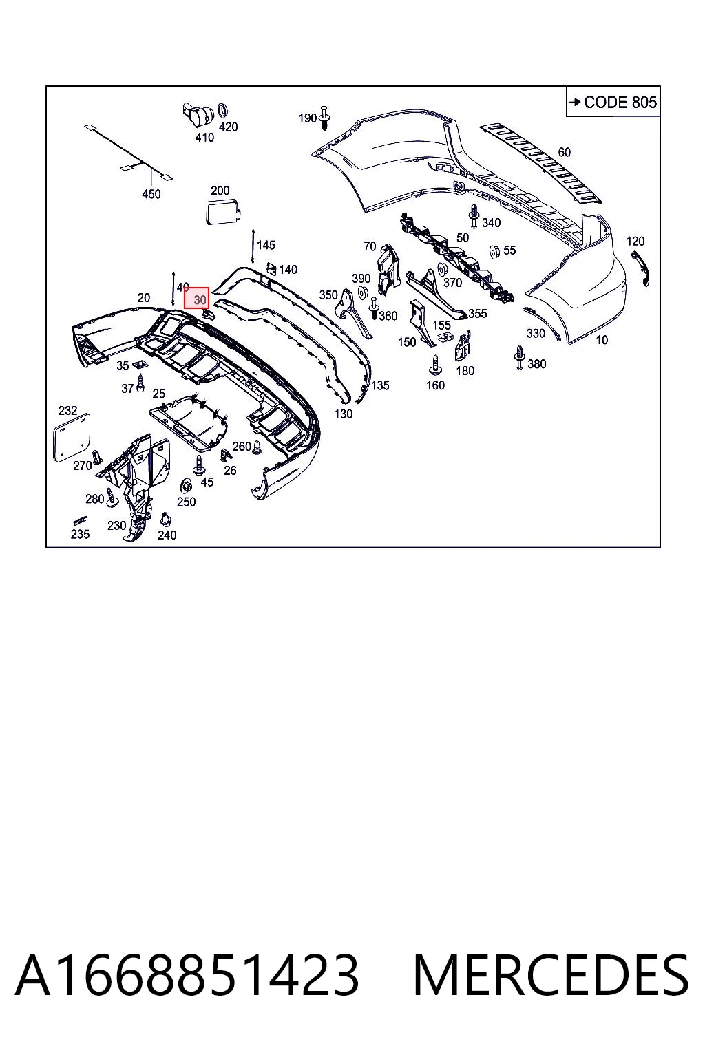 A1668851423 Mercedes Заглушка бампера буксирувального гака, задня