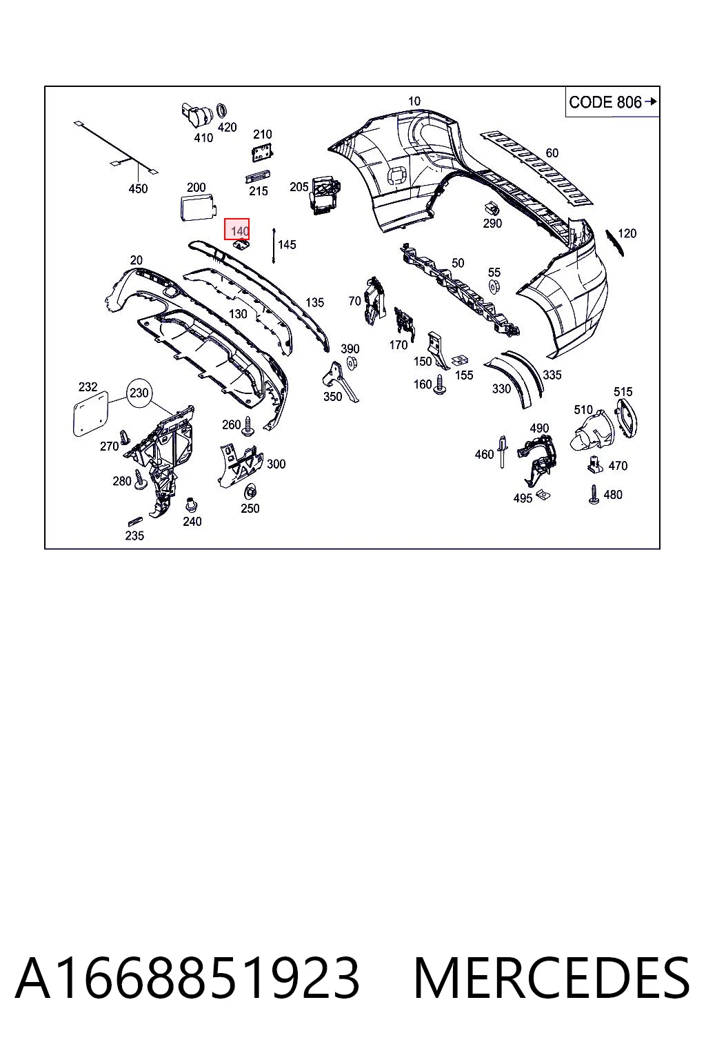 A1668851923 Mercedes Заглушка бампера буксирувального гака, задня