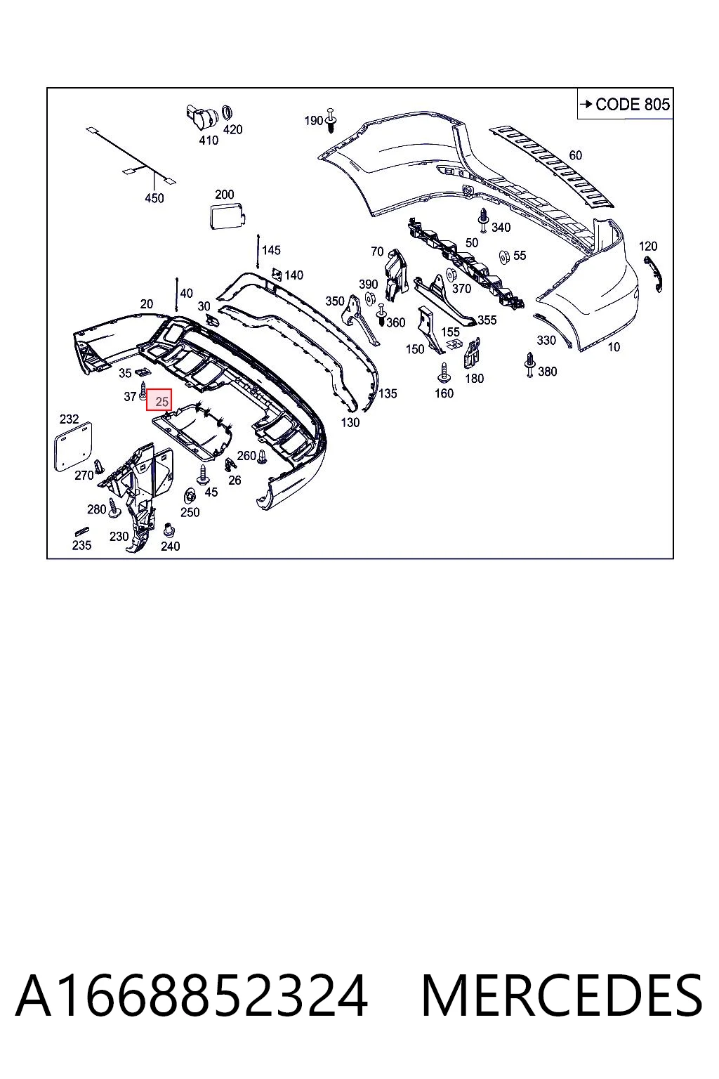 A1668852324 Mercedes Заглушка бампера буксирувального гака, задня