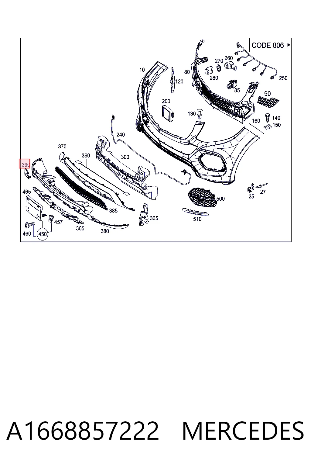 A1668857222 Mercedes Заглушка бампера буксирувального гака, передня