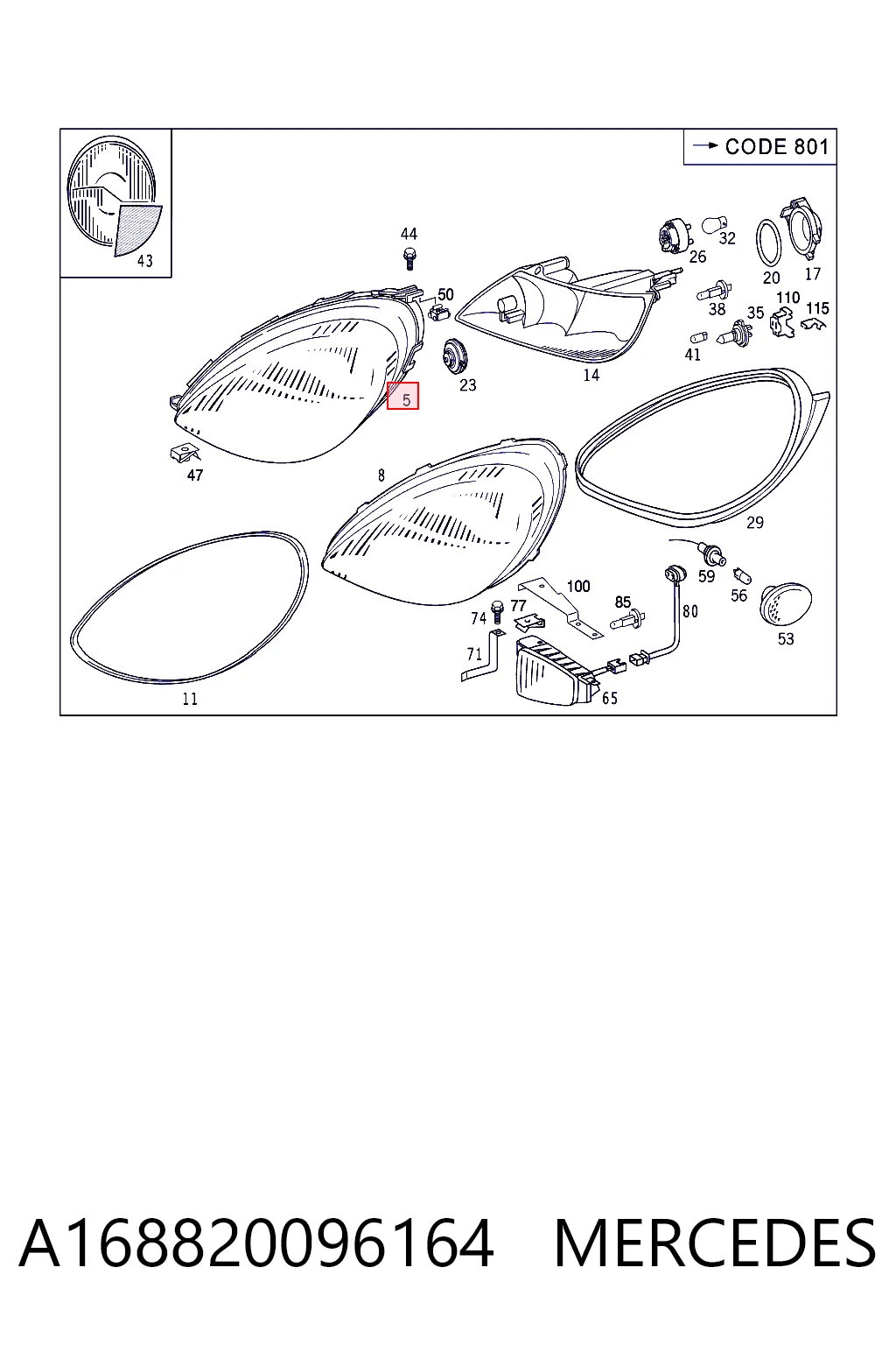 Фара Mercedes A 