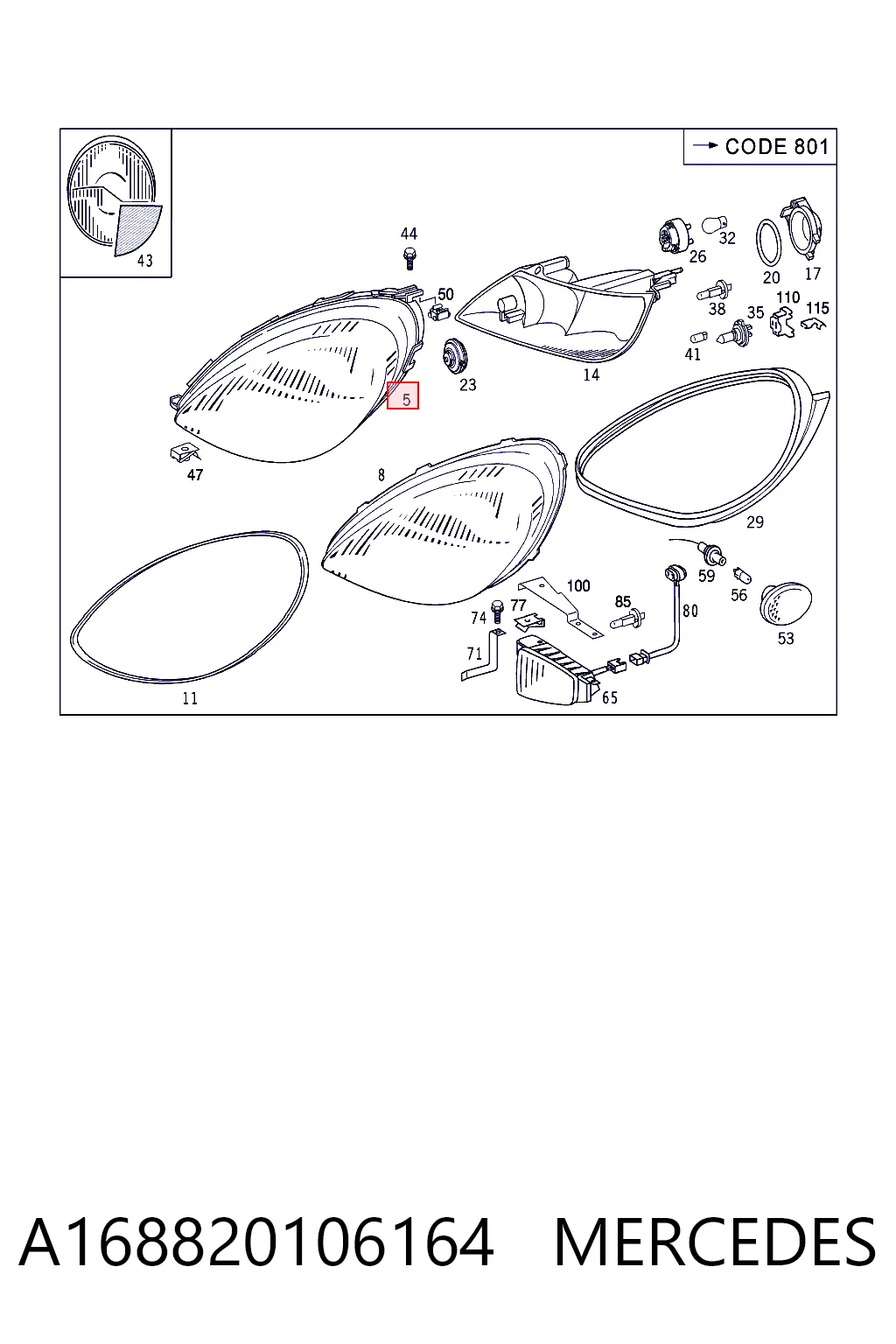  Фара права Mercedes A 
