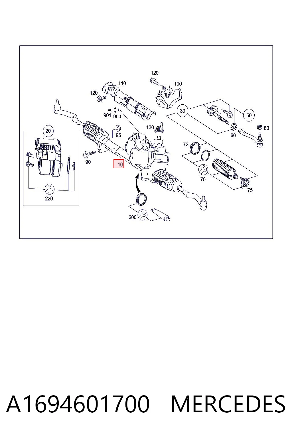 A1694601700 Mercedes Рейковий рульовий механізм