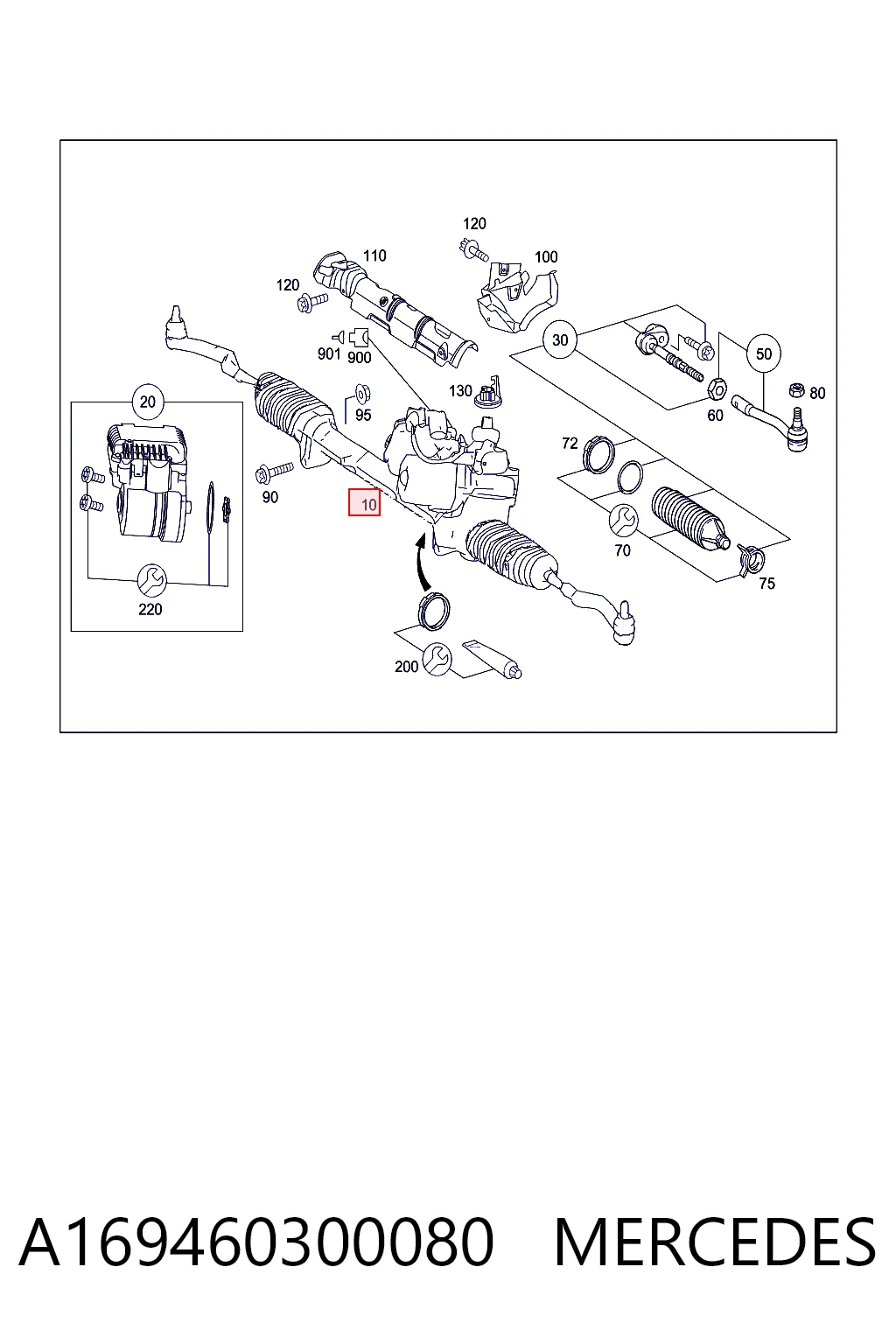 A169460300080 Mercedes Рейковий рульовий механізм