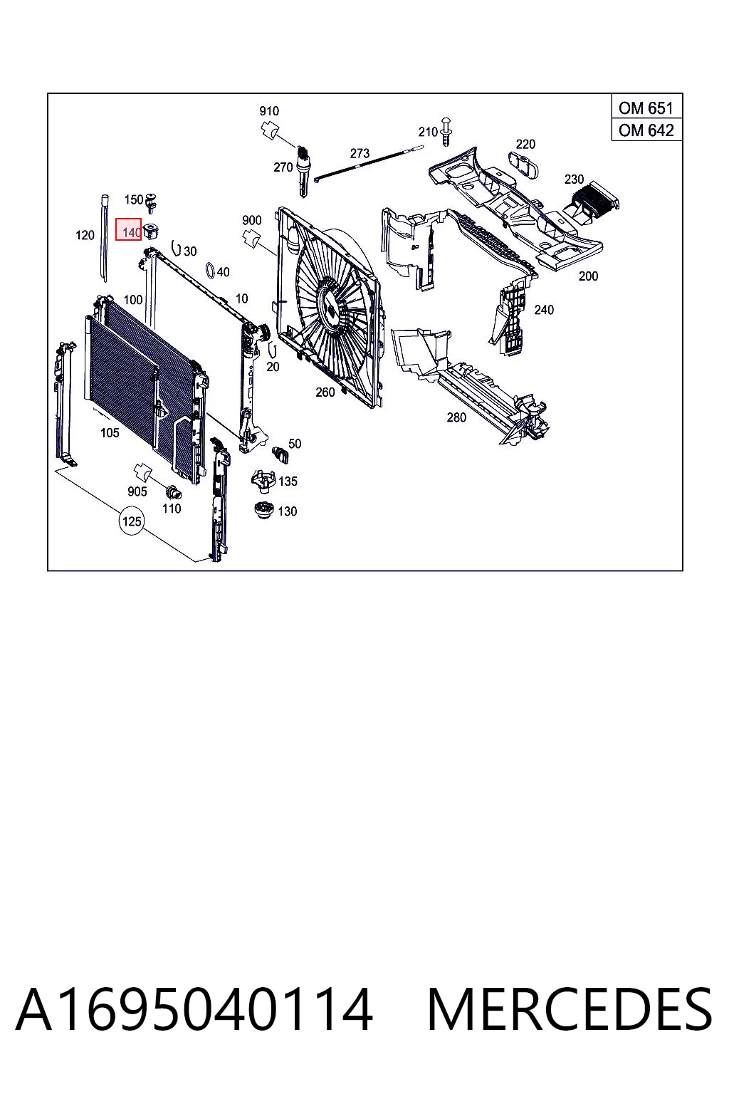A1695040114 Mercedes Подушка кріплення радіатора верхня