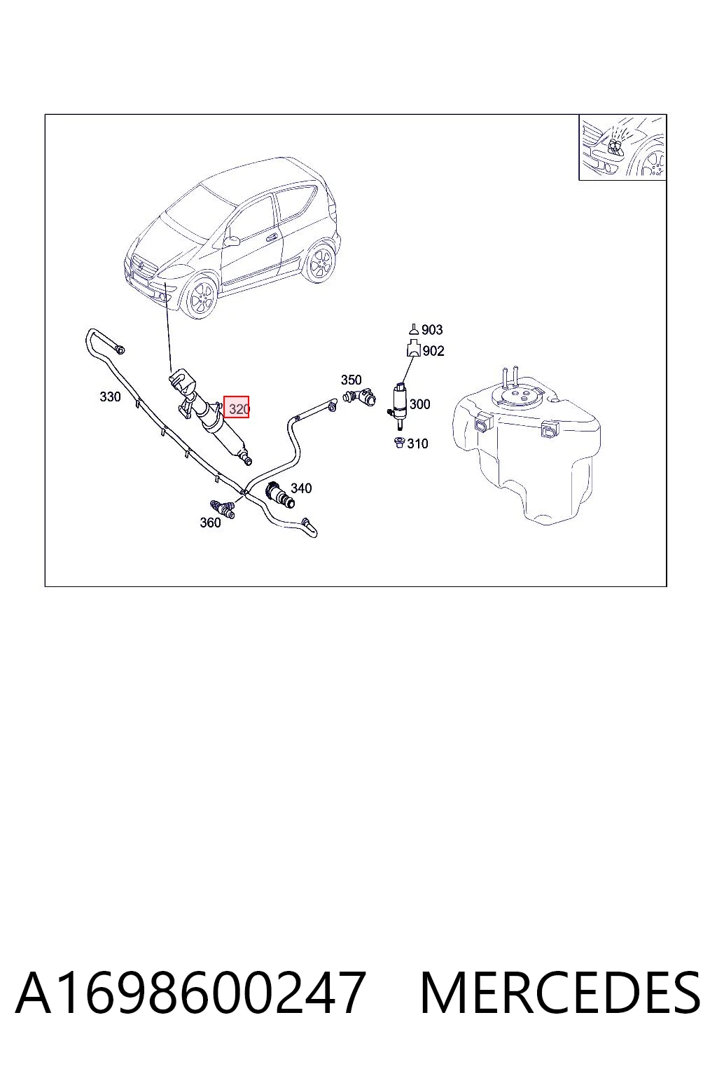 A1698600247 Mercedes Форсунка омивача фари передньої, правої