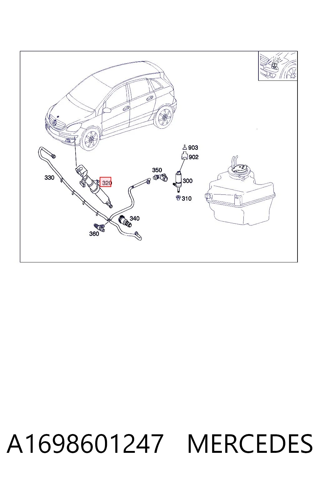 A1698601247 Mercedes Сопло омивача фари передньої, правої