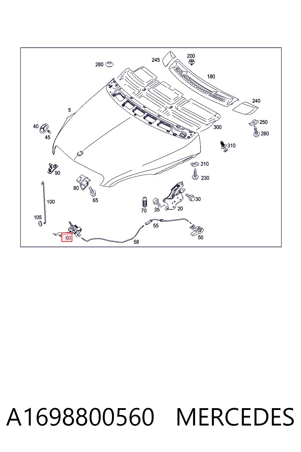 A1698800560 Mercedes Запор капота (замок і привід замка капота)