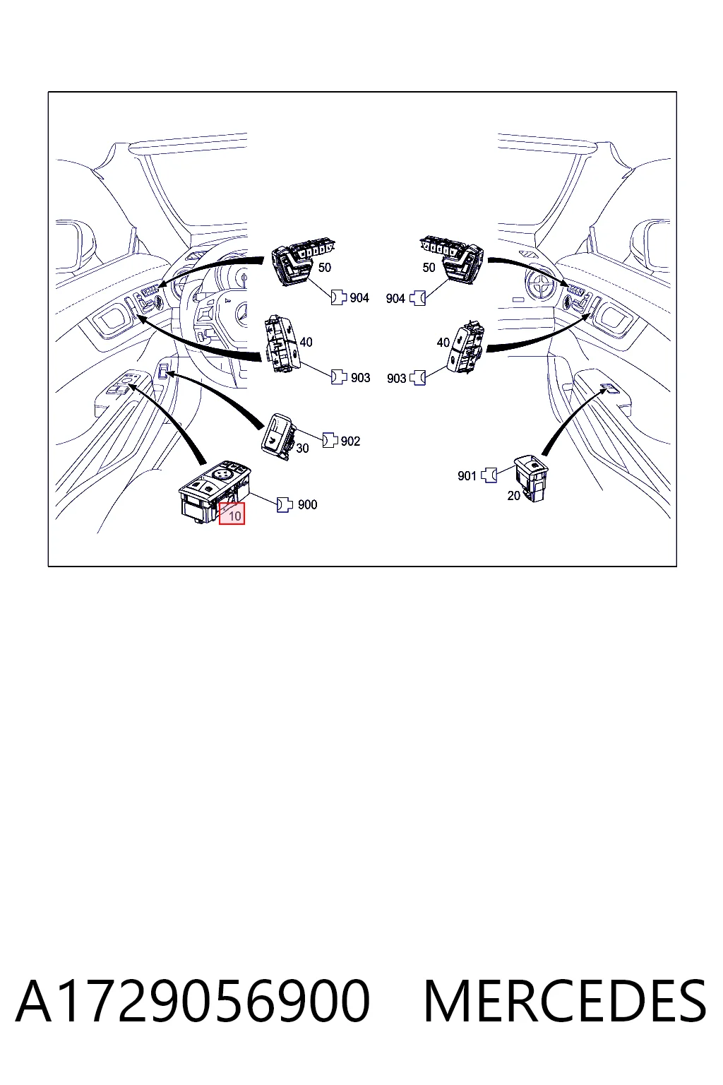 A1729056900 Mercedes Кнопки переднього лівого склопід'ємника