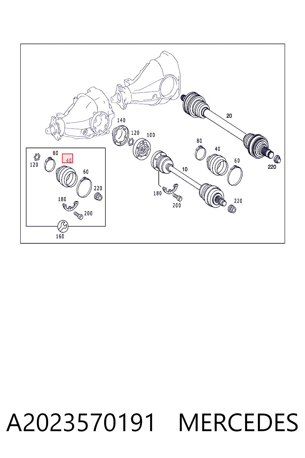 A2023570191 Mercedes Пильник шарніра кутових швидкостей зовнішній задній