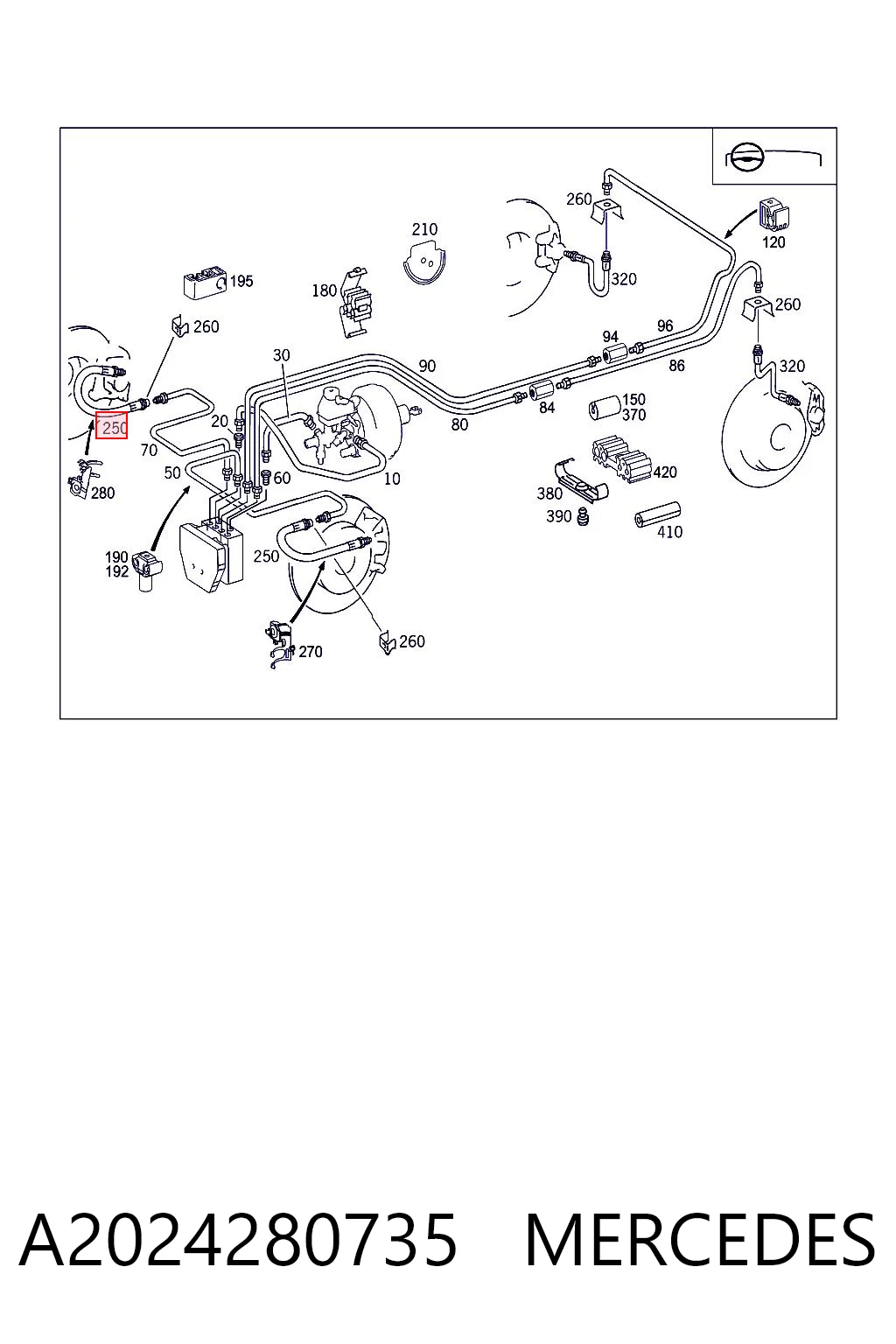 A2024280735 Mercedes Гнучка гальмівна трубка передня