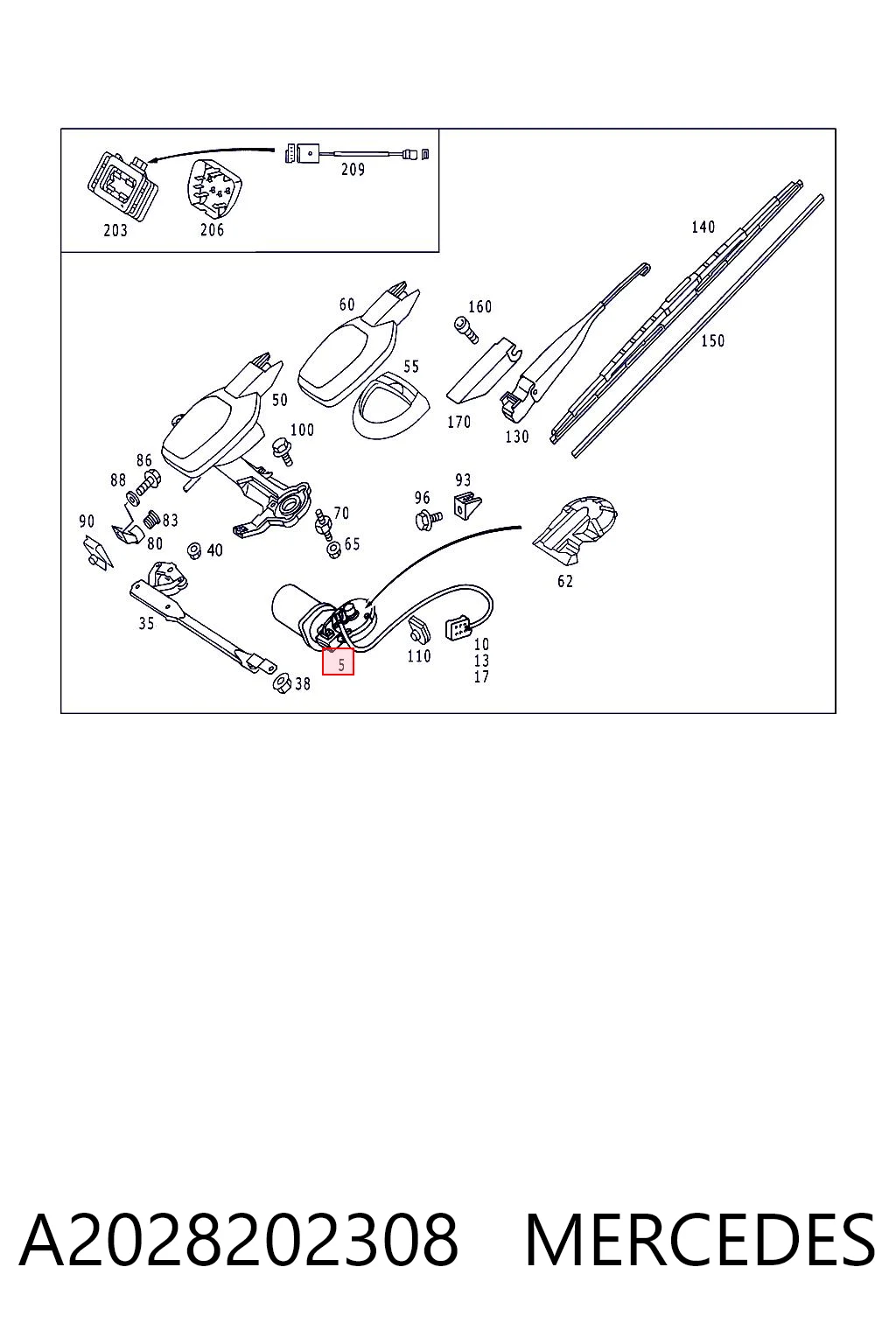 A2028202308 Mercedes Мотор склоочисника скла (трапеції)