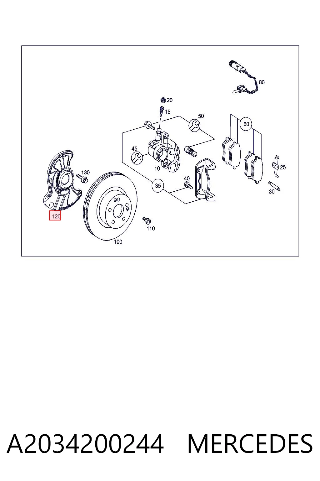 A2034200244 Mercedes Захист гальмівного диска, переднього, правого