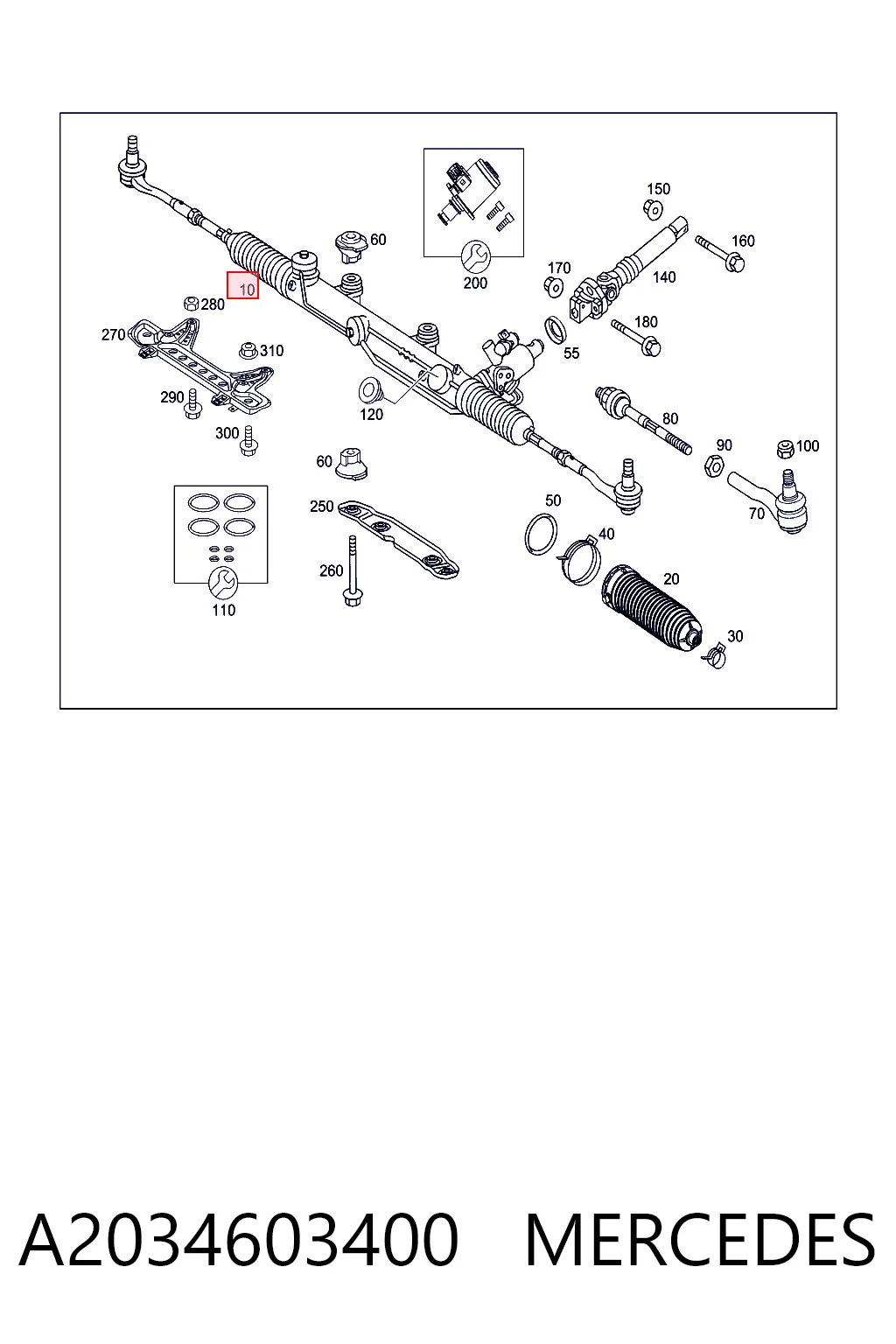 A2034603400 Mercedes Рейковий рульовий механізм