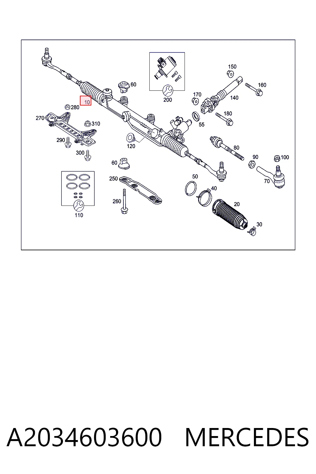 A2034603600 Mercedes Рейковий рульовий механізм