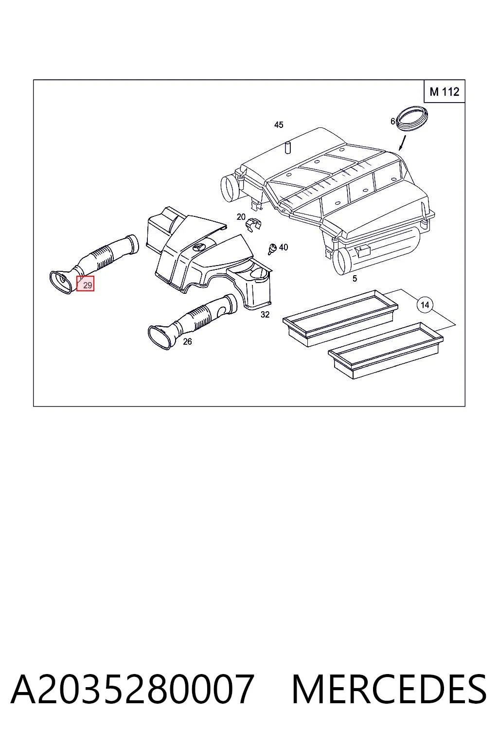 A2035280007 Mercedes Повітрозабірник повітряного фільтра