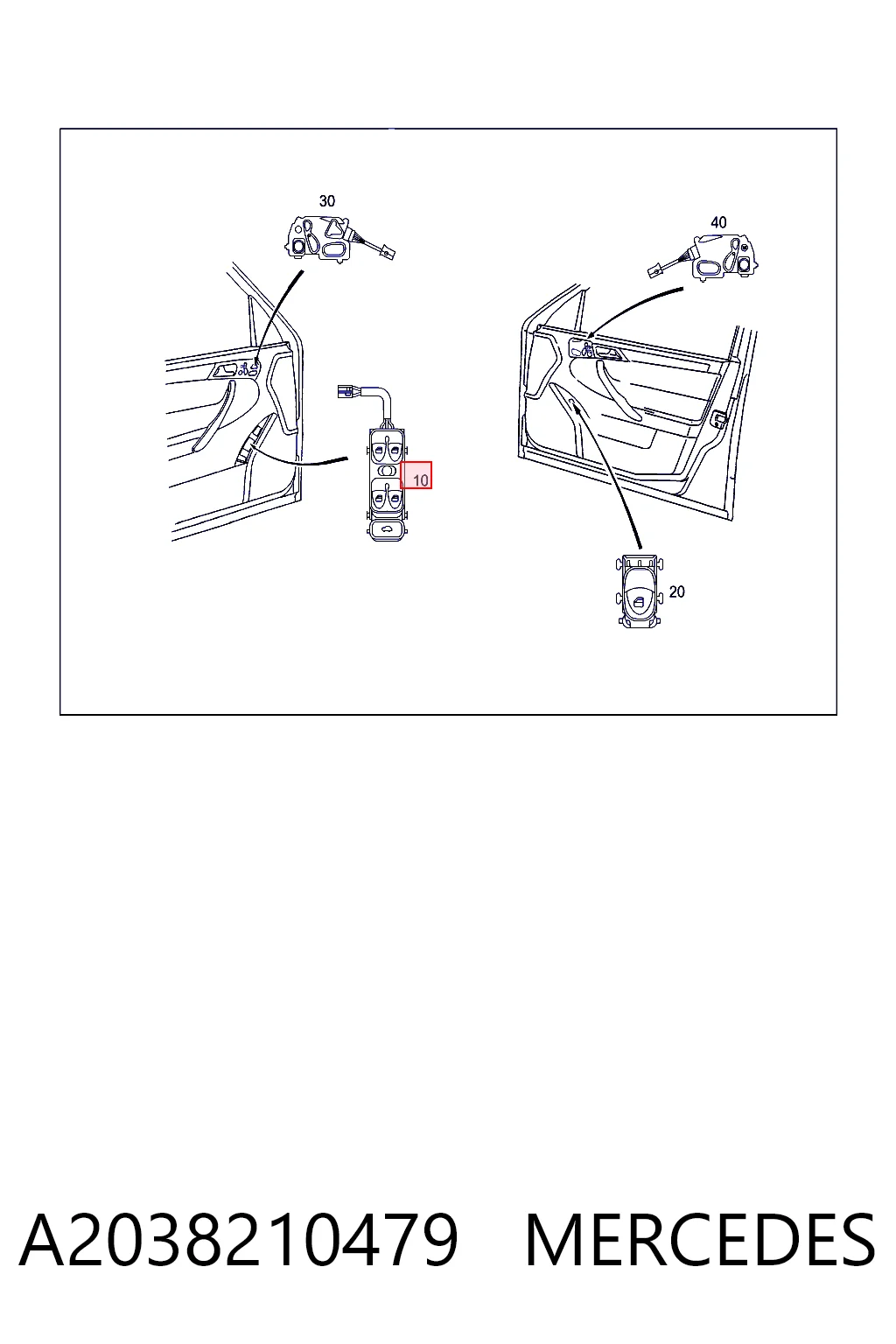 A2038210479 Mercedes Кнопки переднього лівого склопід'ємника