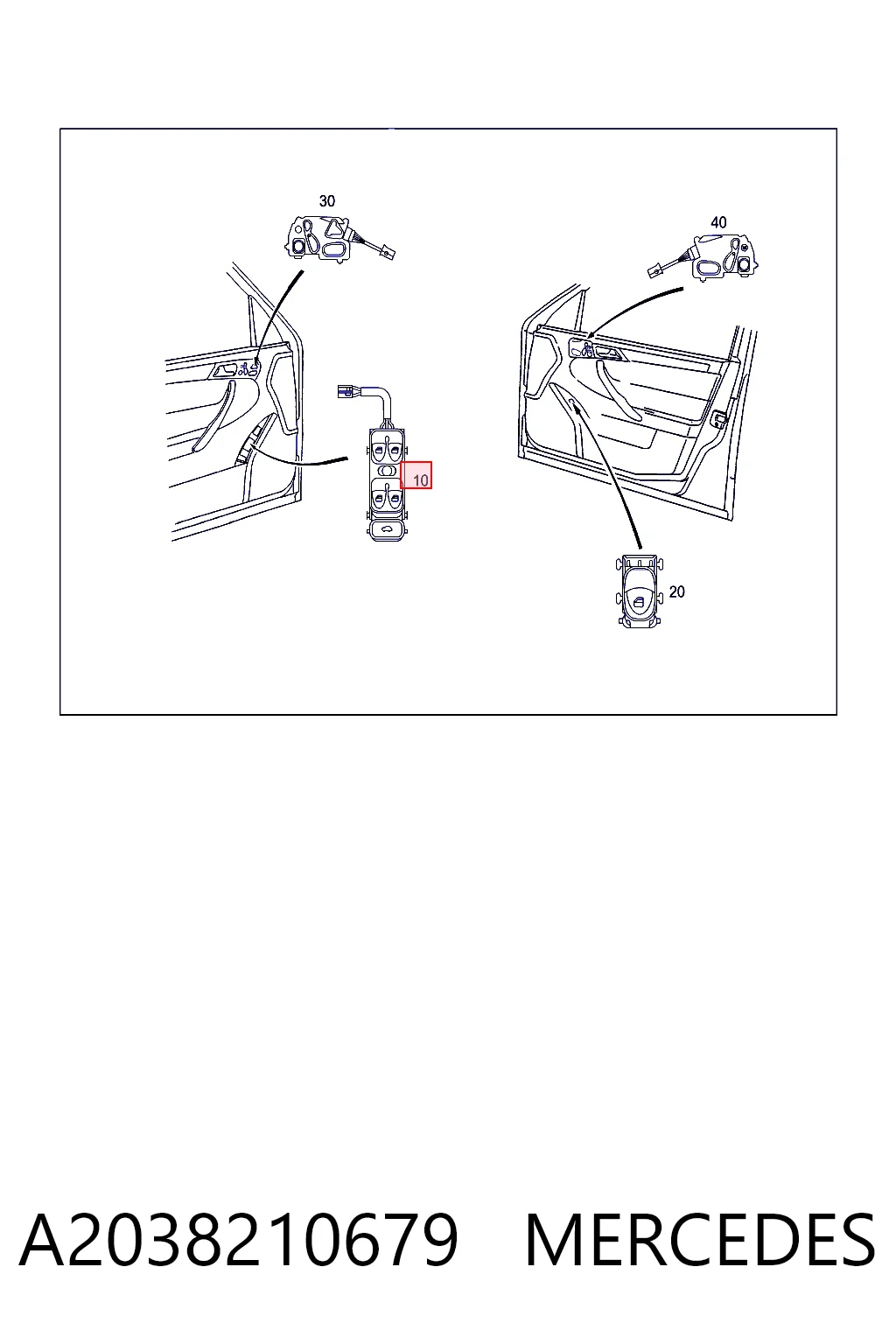 A2038210679 Mercedes Кнопки переднього лівого склопід'ємника