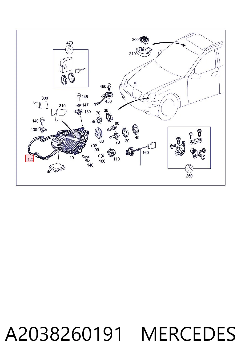 A2038260191 Mercedes Ущільнювач фари лівої