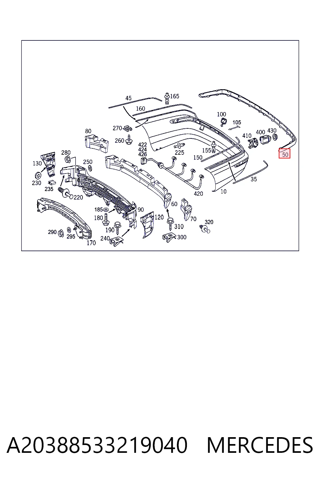 Фартух заднього бампера Mercedes A20388533219960 ціна, від 31.67 USD
