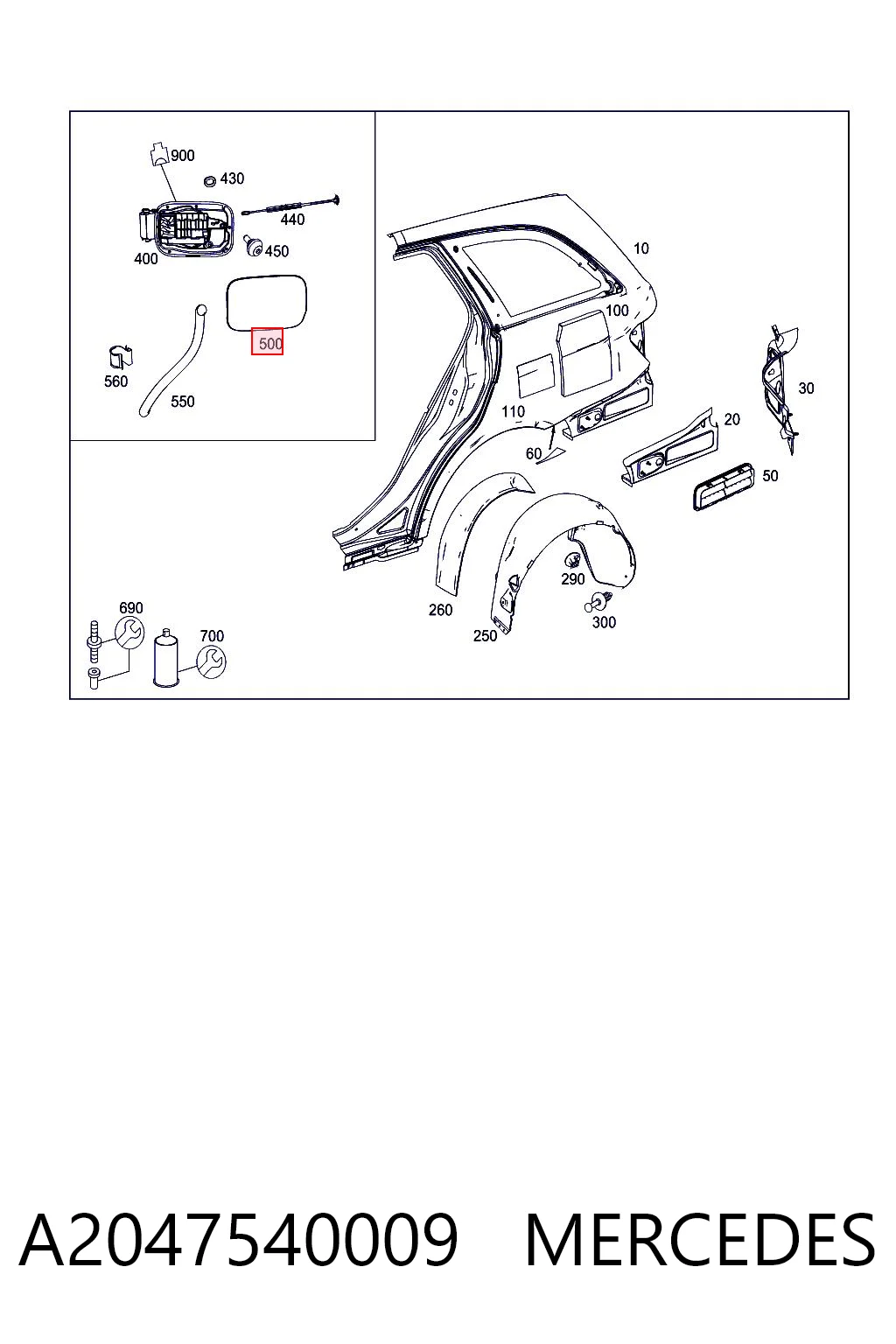 A2047540009 Mercedes Дверцята бензобака