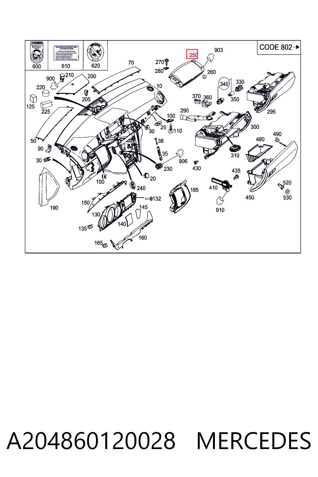 Подушка безпеки бокова Mercedes A204860120026 ціна, від 53.51 USD