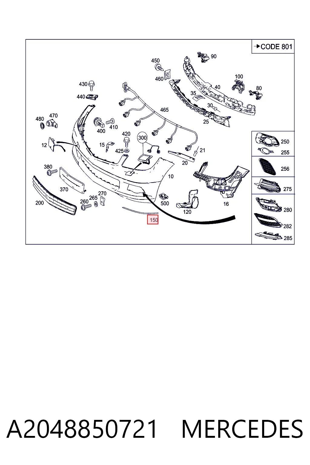 A2048850721 Mercedes Молдинг переднього бампера, лівий