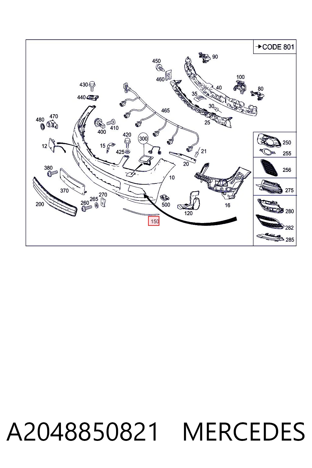 A2048850821 Mercedes Молдинг переднього бампера, правий