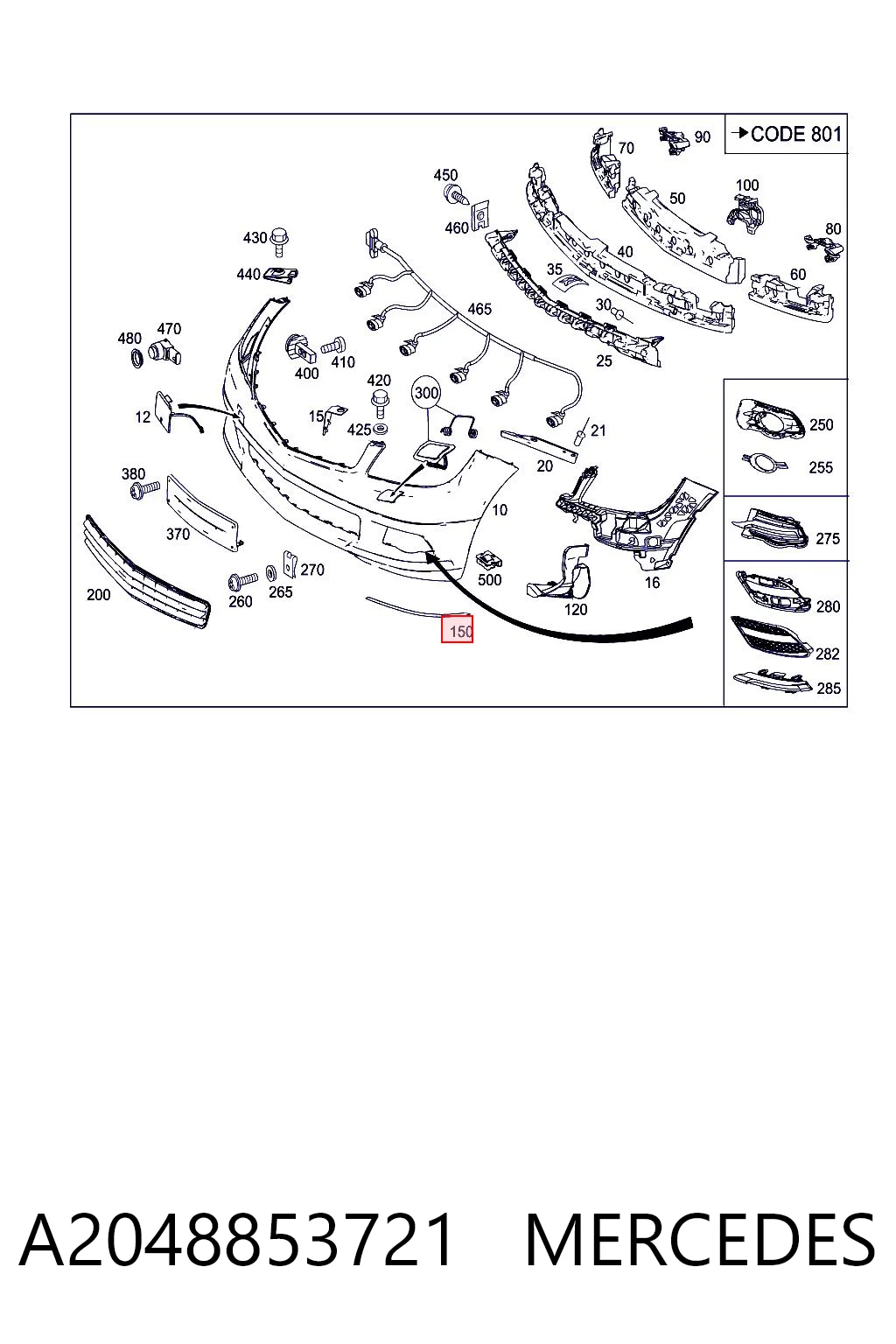 A2048853721 Mercedes Молдинг переднього бампера, правий