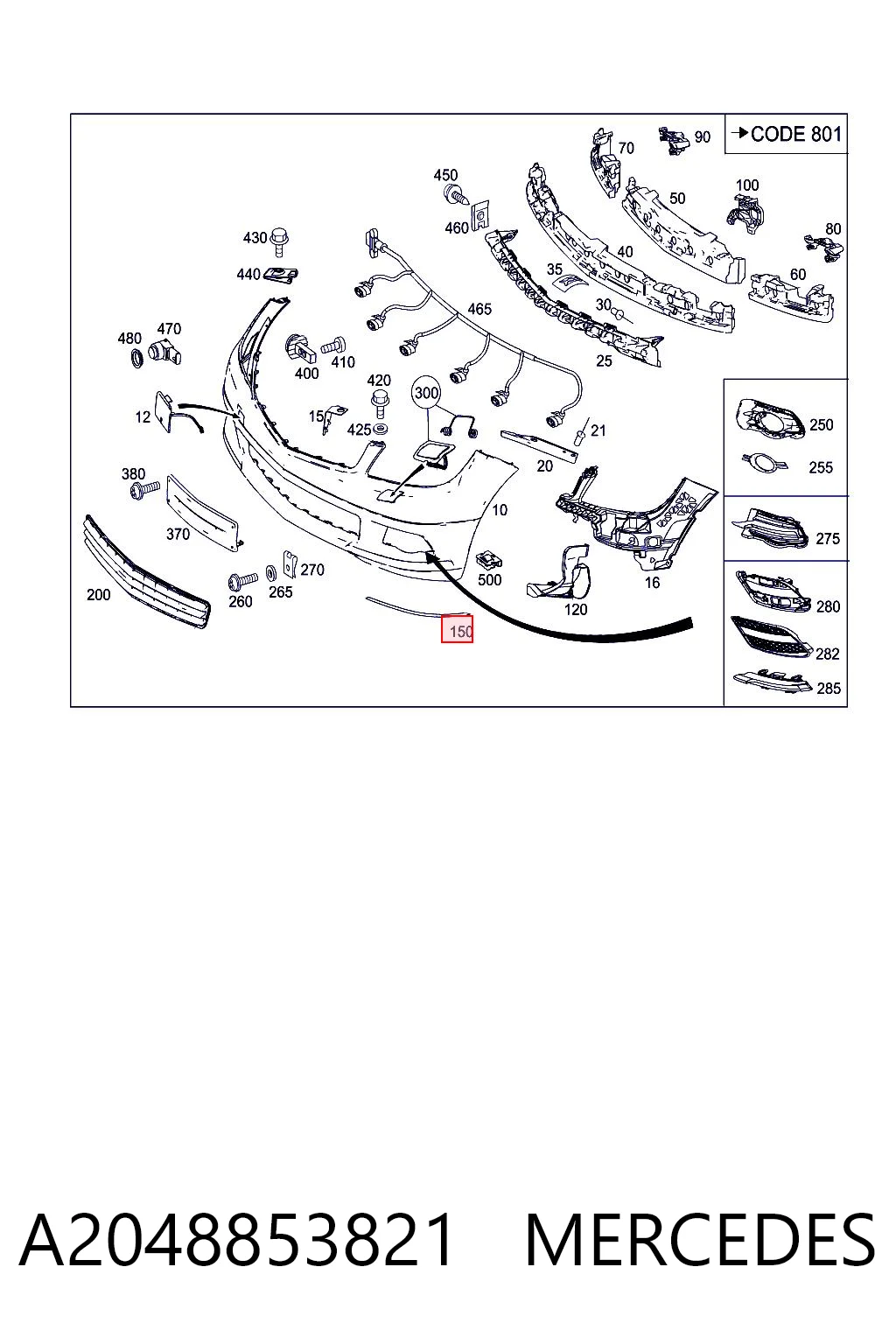 A2048853821 Mercedes Молдинг переднього бампера, лівий