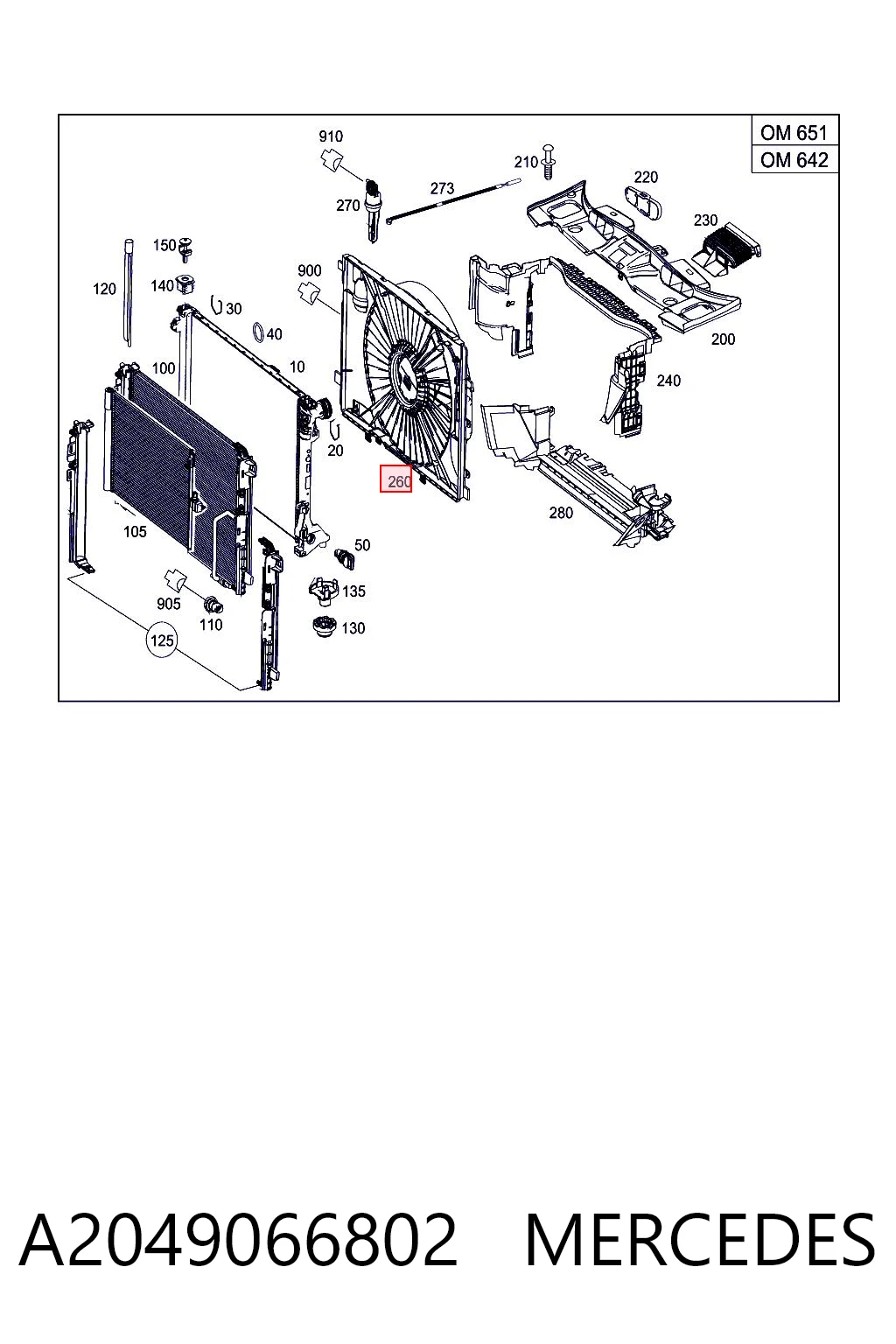 A2049066802 Mercedes Дифузор радіатора охолодження, в зборі з мотором і крильчаткою
