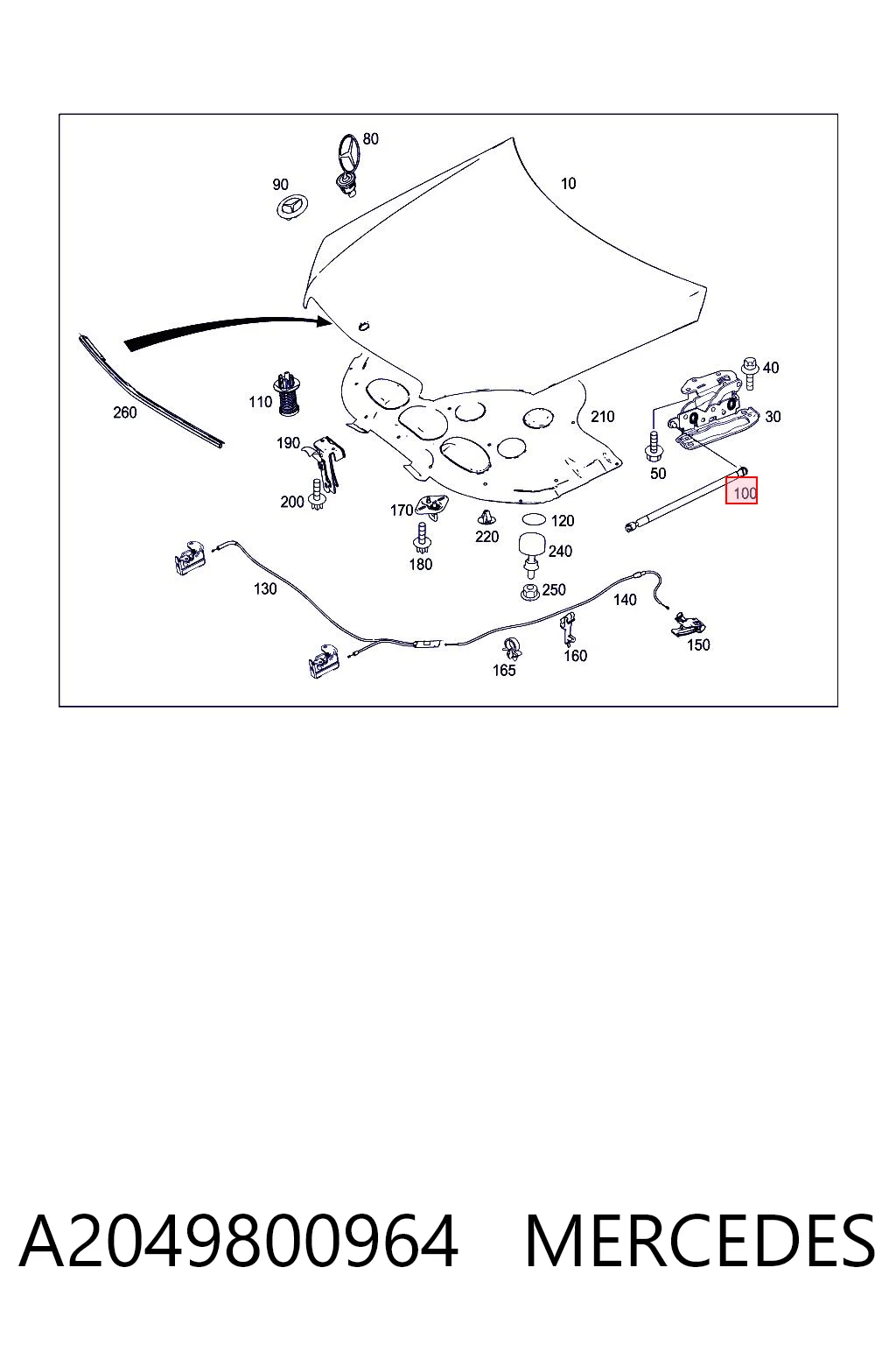 A2049800964 Mercedes Амортизатор капота правий