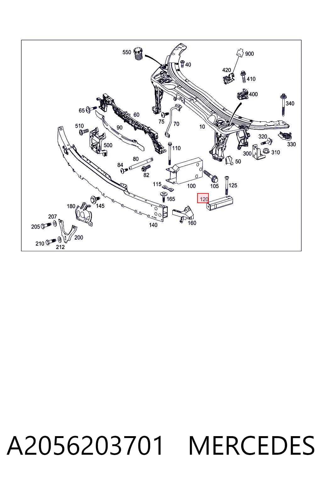 A2056203701 Mercedes Кронштейн підсилювача переднього бампера