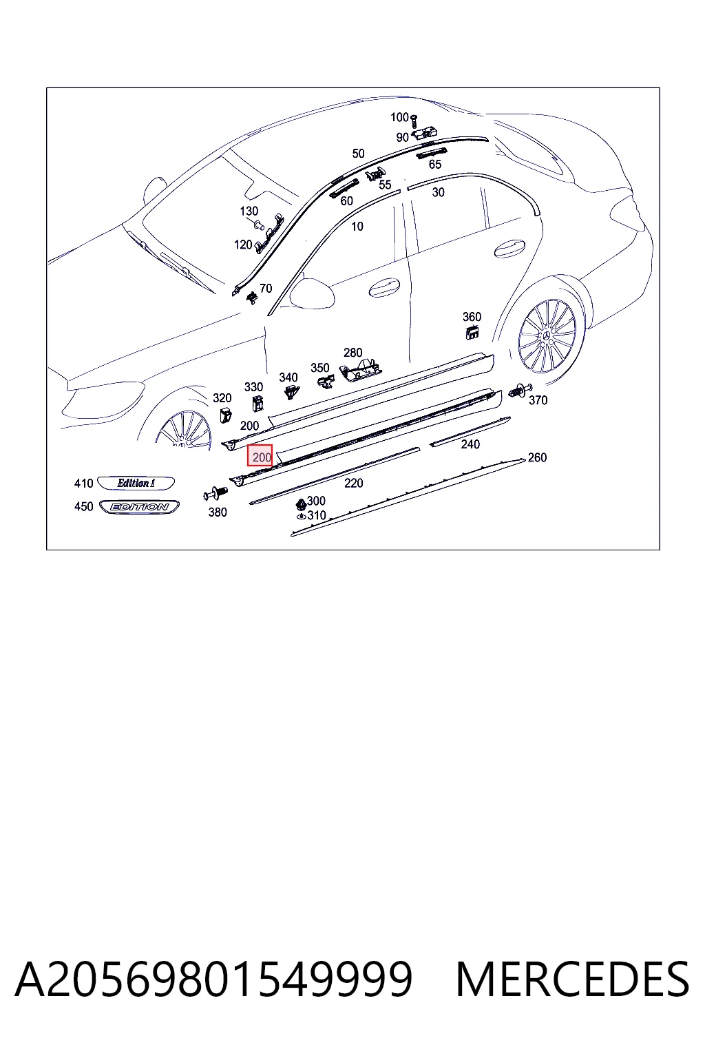 Купити A2056980154 Mercedes Накладка зовнішня (молдинг) порога, лівий