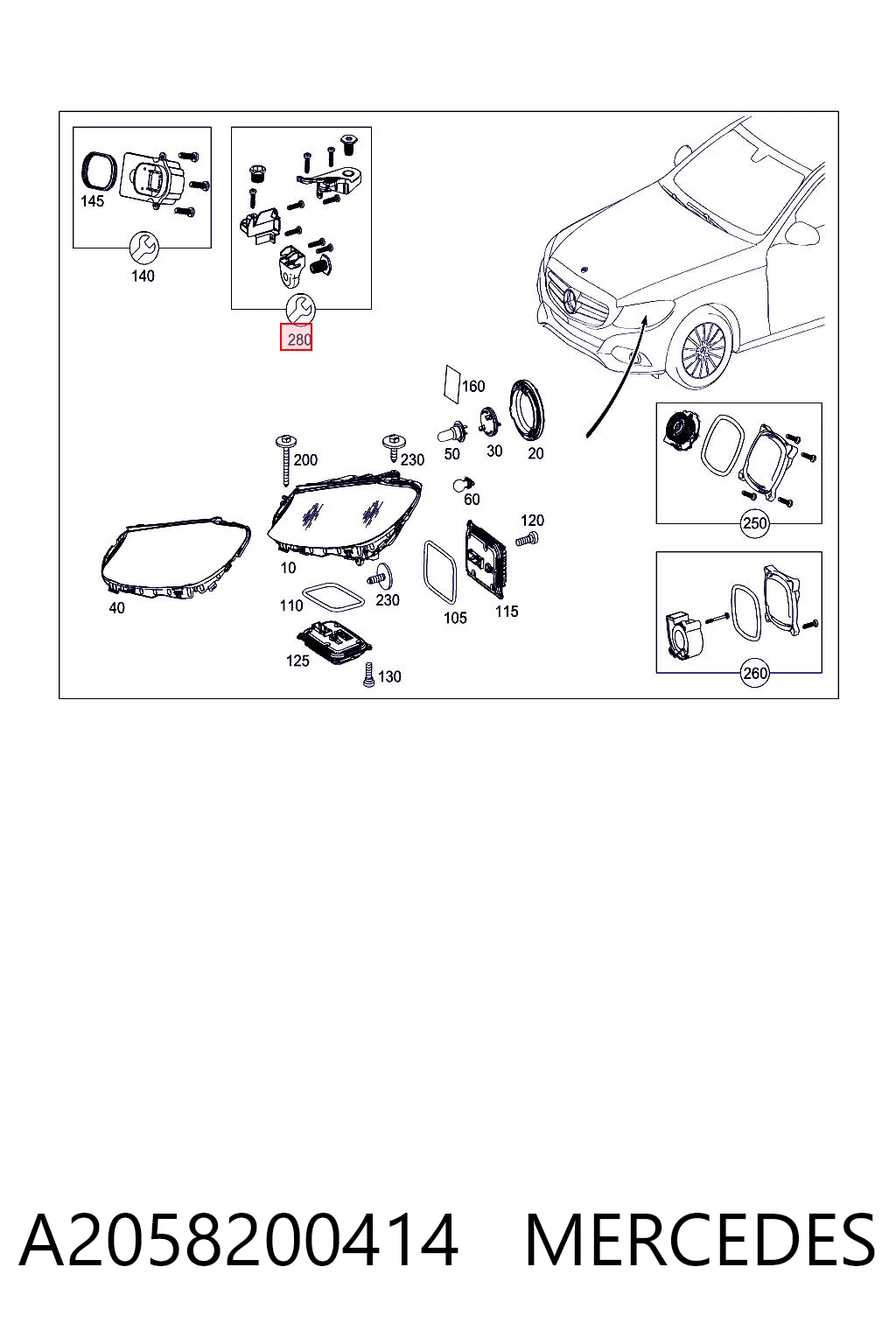 A2058200414 Mercedes Кронштейн-адаптер кріплення фари передньої, правої