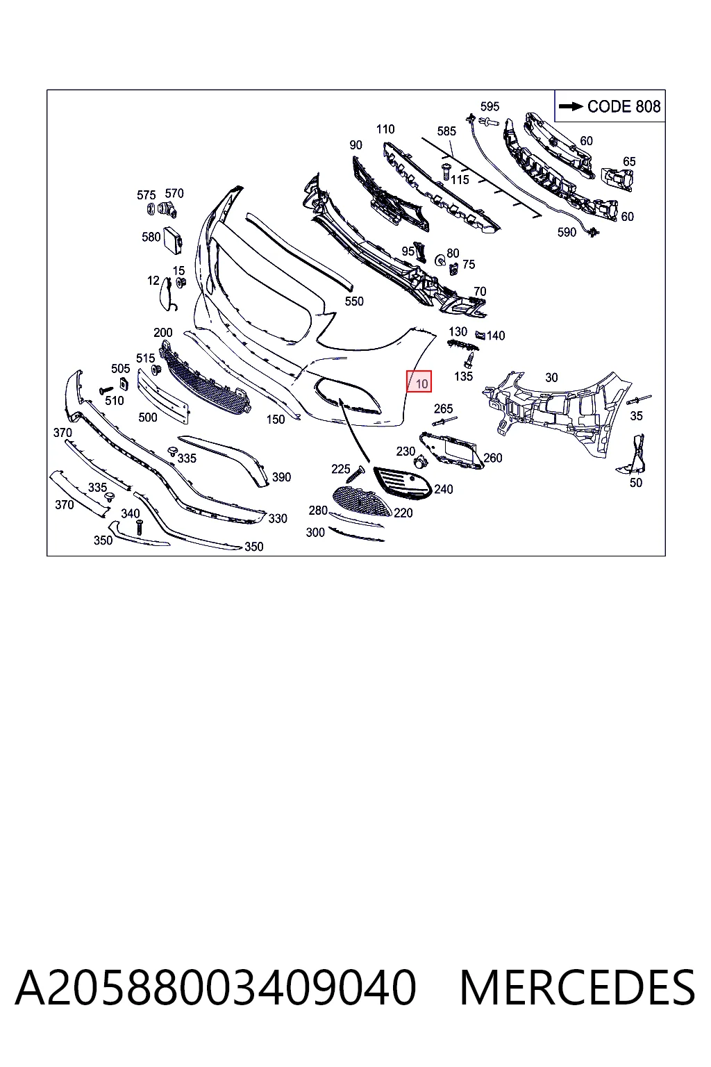 Бампер на авто Mercedes A2058800340649999 ціна, від 180.49 USD