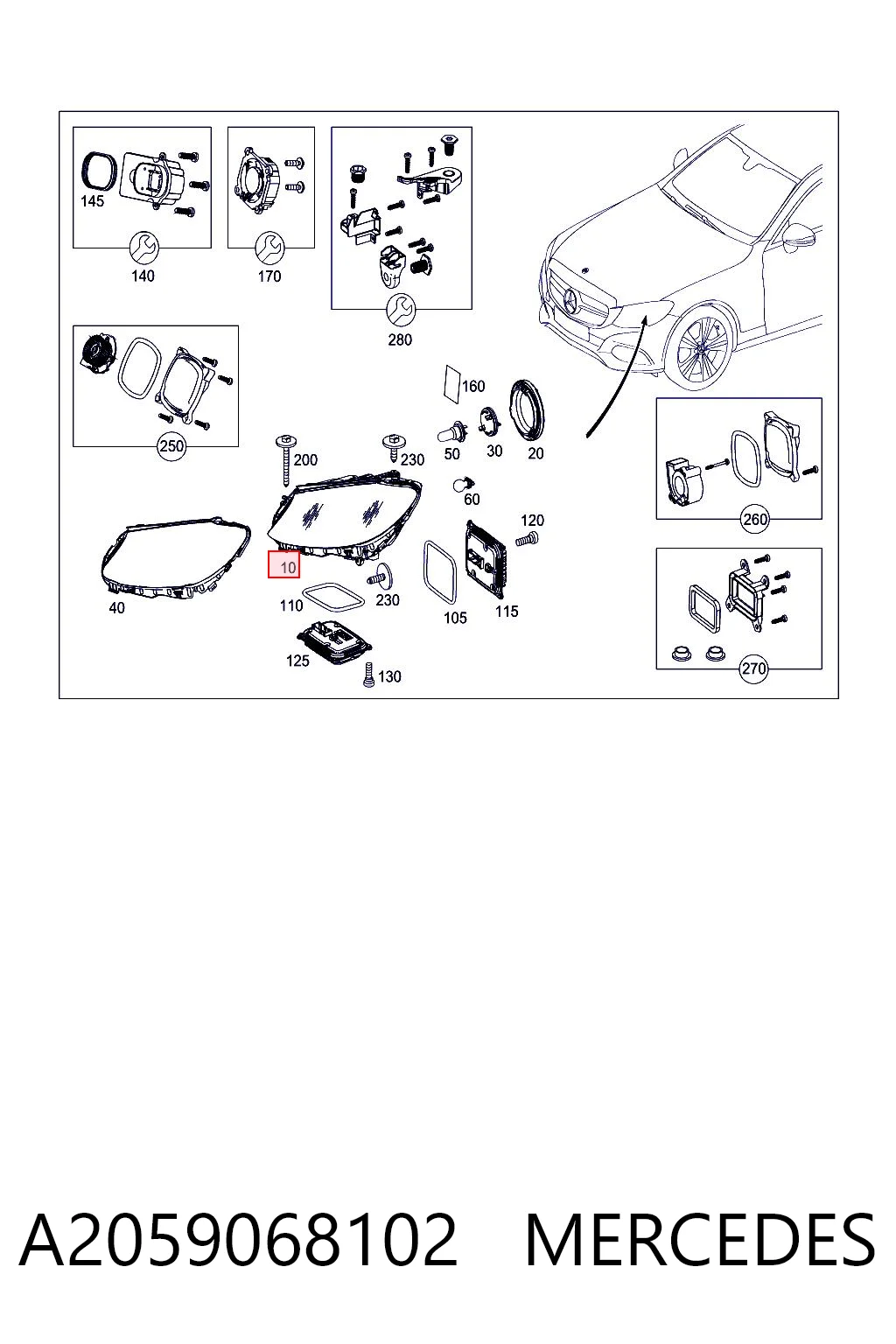 A2059068102 Mercedes Фара дальнього світла в зборі